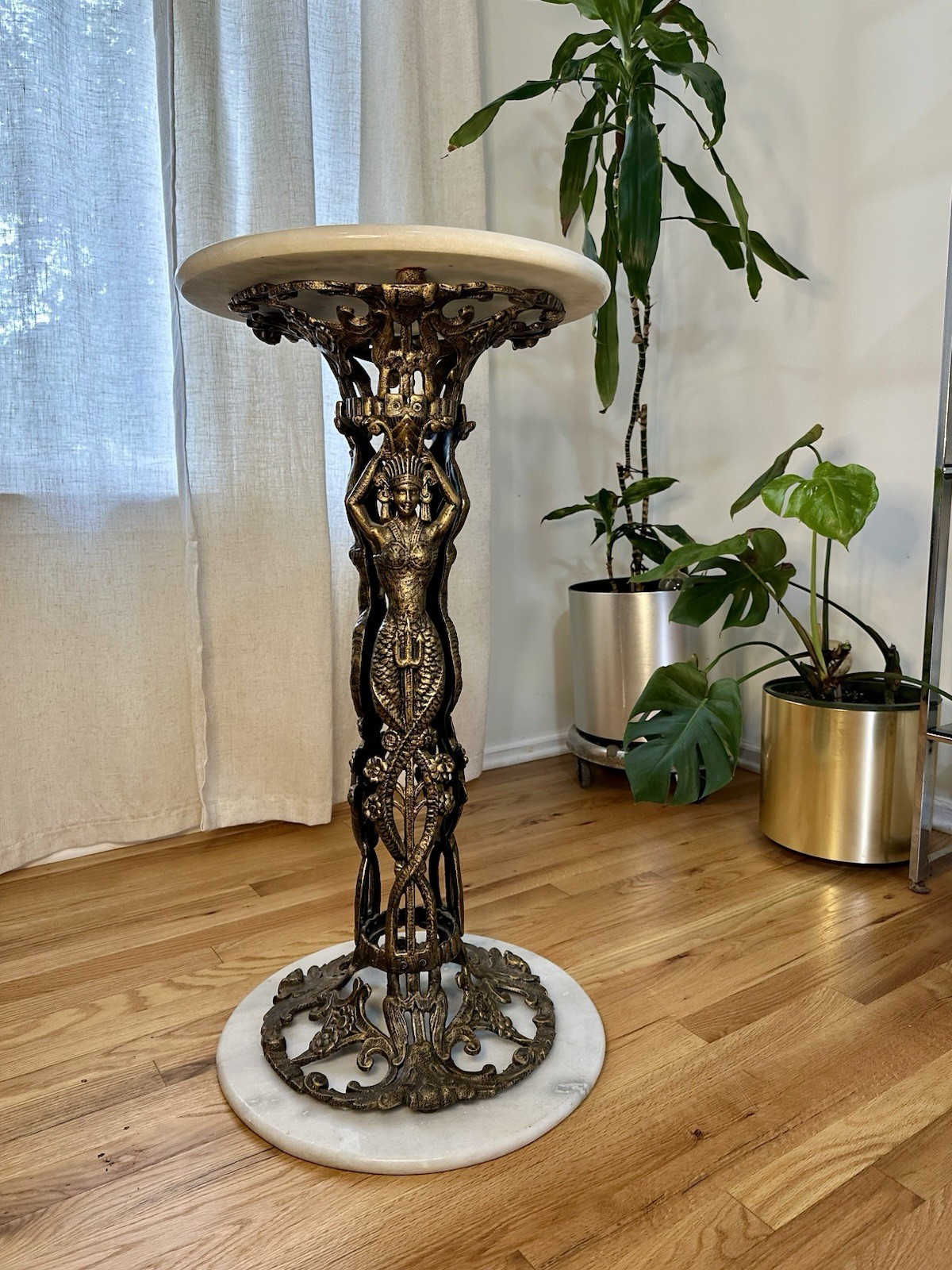 Art Deco Three Mermaid Cast Metal Pedestal Table 1930s