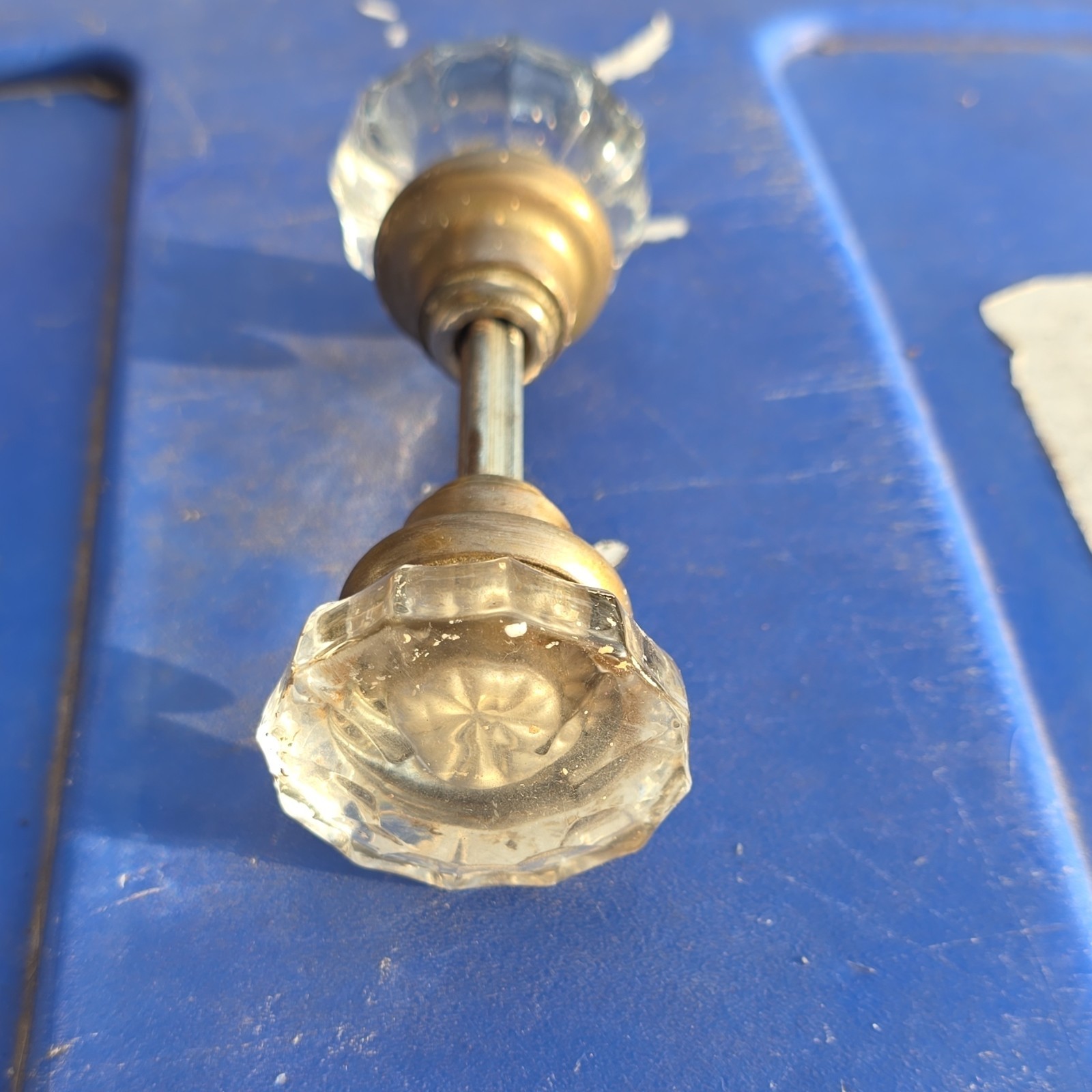 Antique Glass Brass Round Door Knob Set Clear Brass Metal
