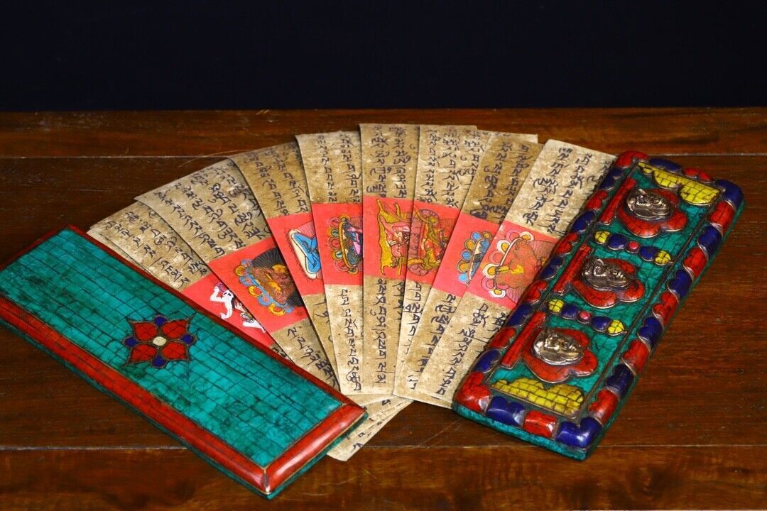 22.5 cm Tibet Buddhism Hand Painted old Scripture Buddhist scriptures