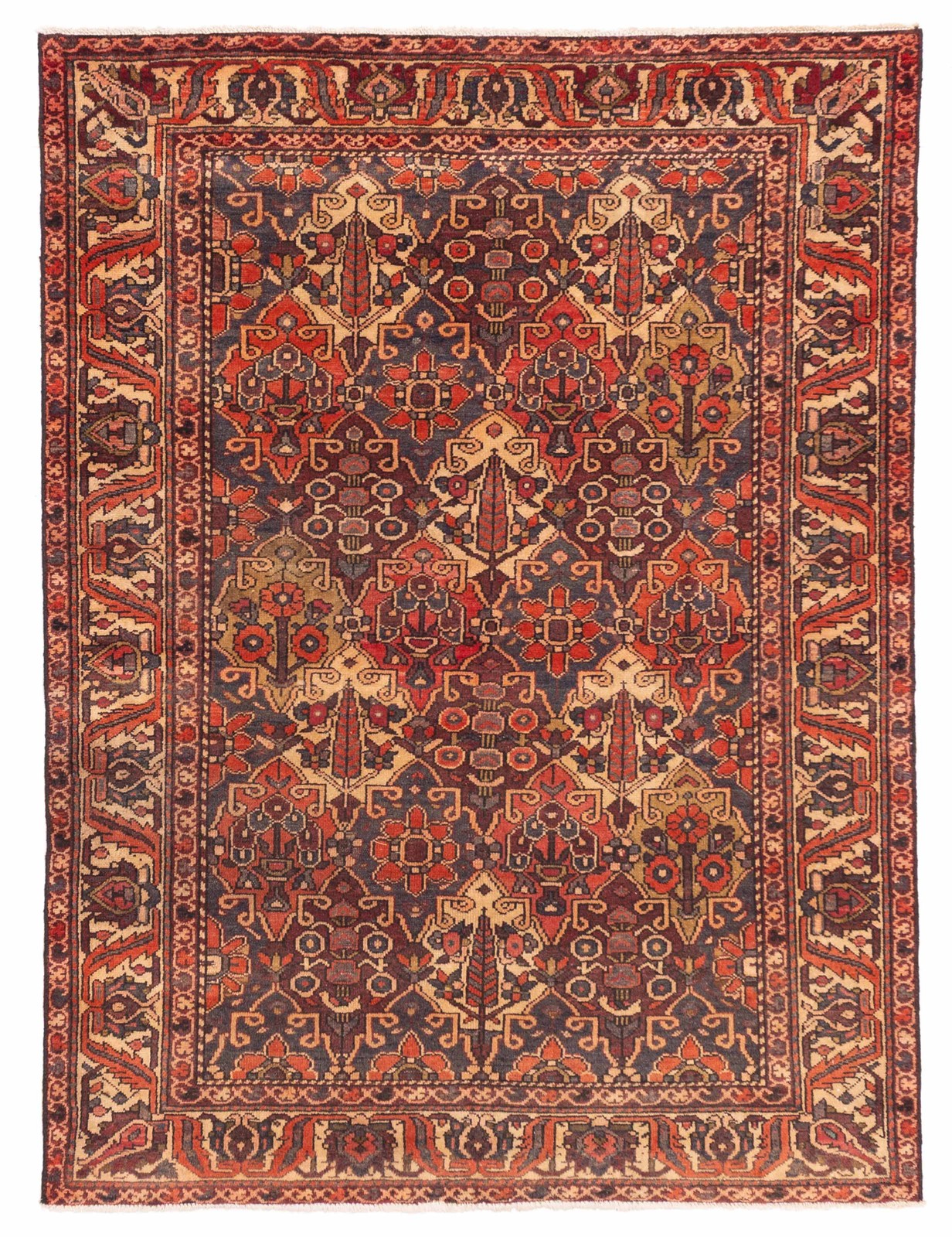 Vintage Geometric Area Rug 5’2″ x 6’11” Traditional Hand-Knotted Wool Carpet