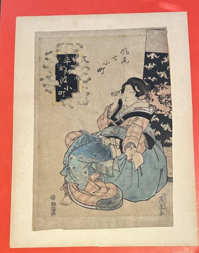 Keisai Yeisen (1789-1851) color woodblock – courtesan, Omachi, dressing her hair