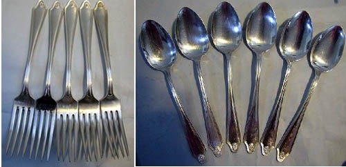Large Vintage European Silver Plated 6 Serving Spoons & 5 Forks OST EP 800