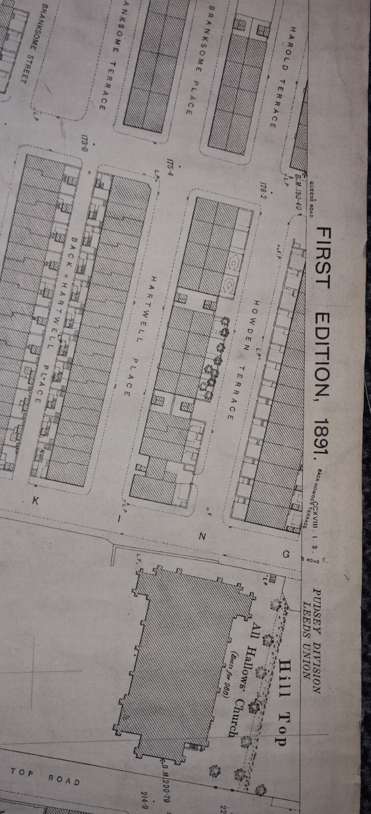 Leeds First Edition 1891 Map Headingley Ward All Hallows Church Hill Top 218 1 8