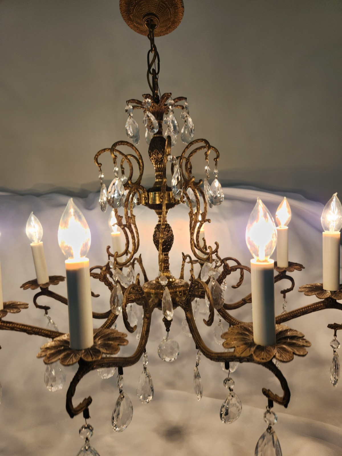 Antique Brass PINEAPPLE Dark Patina Crystal Chandelier 8 arms 8 Lights