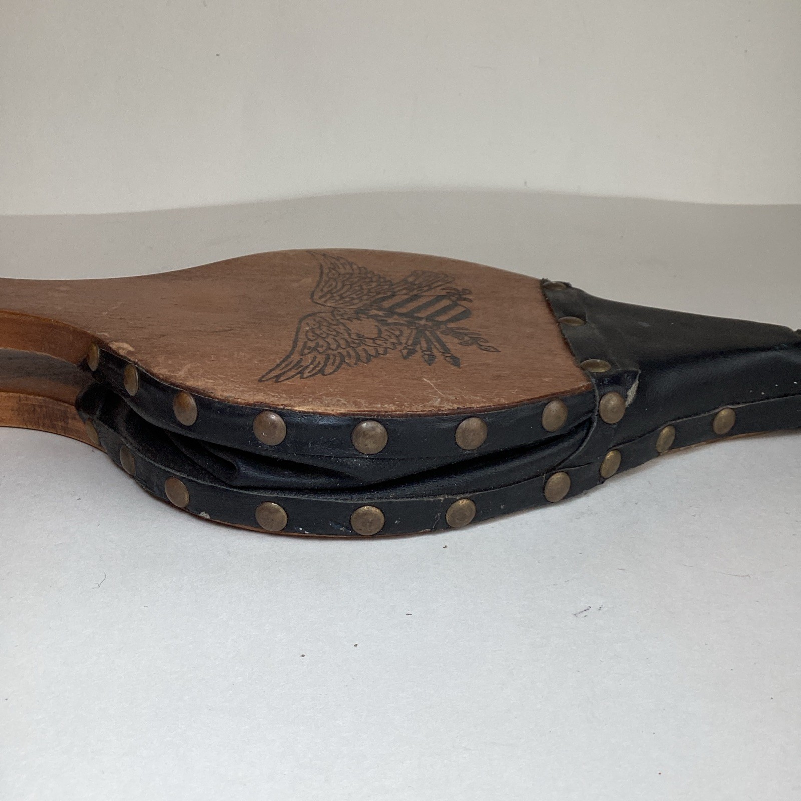 Vintage Fireplace Bellows American Eagle Wood Brass Leather Seymour Mfg 15” Tool