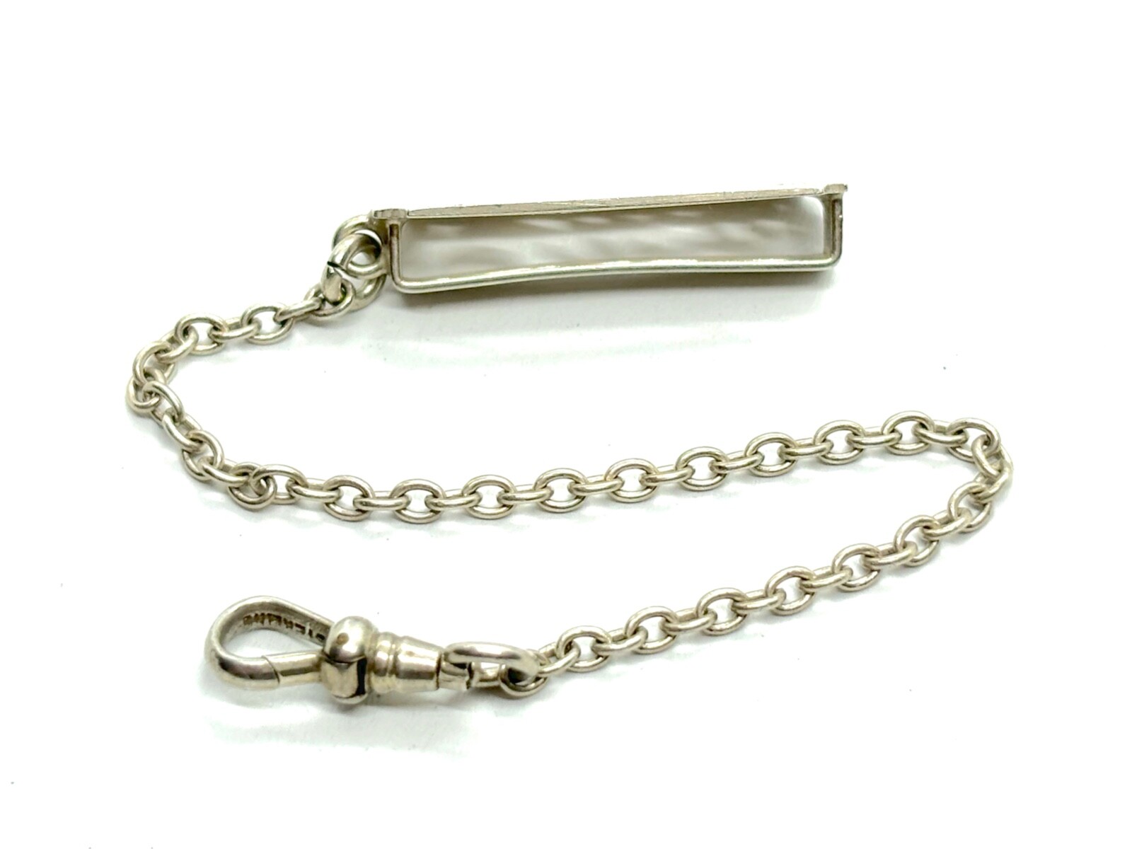 Antique PEERLESS Sterling Silver Monogram Belt Buckle Chain & Dog Clip 5.2 grams