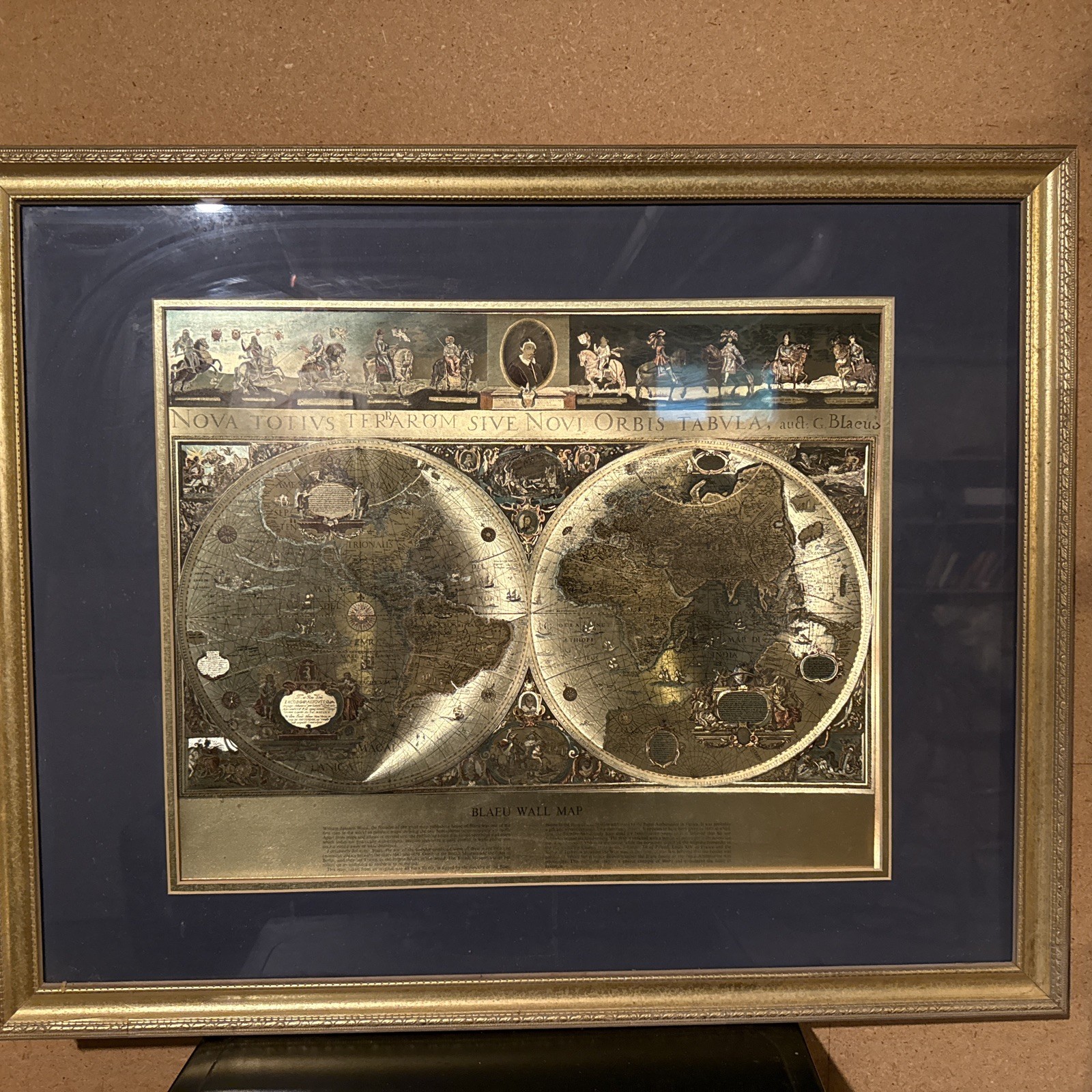 Gold Foiled Blaeu Piscator Wall Map “The New World” Framed 26”/32”