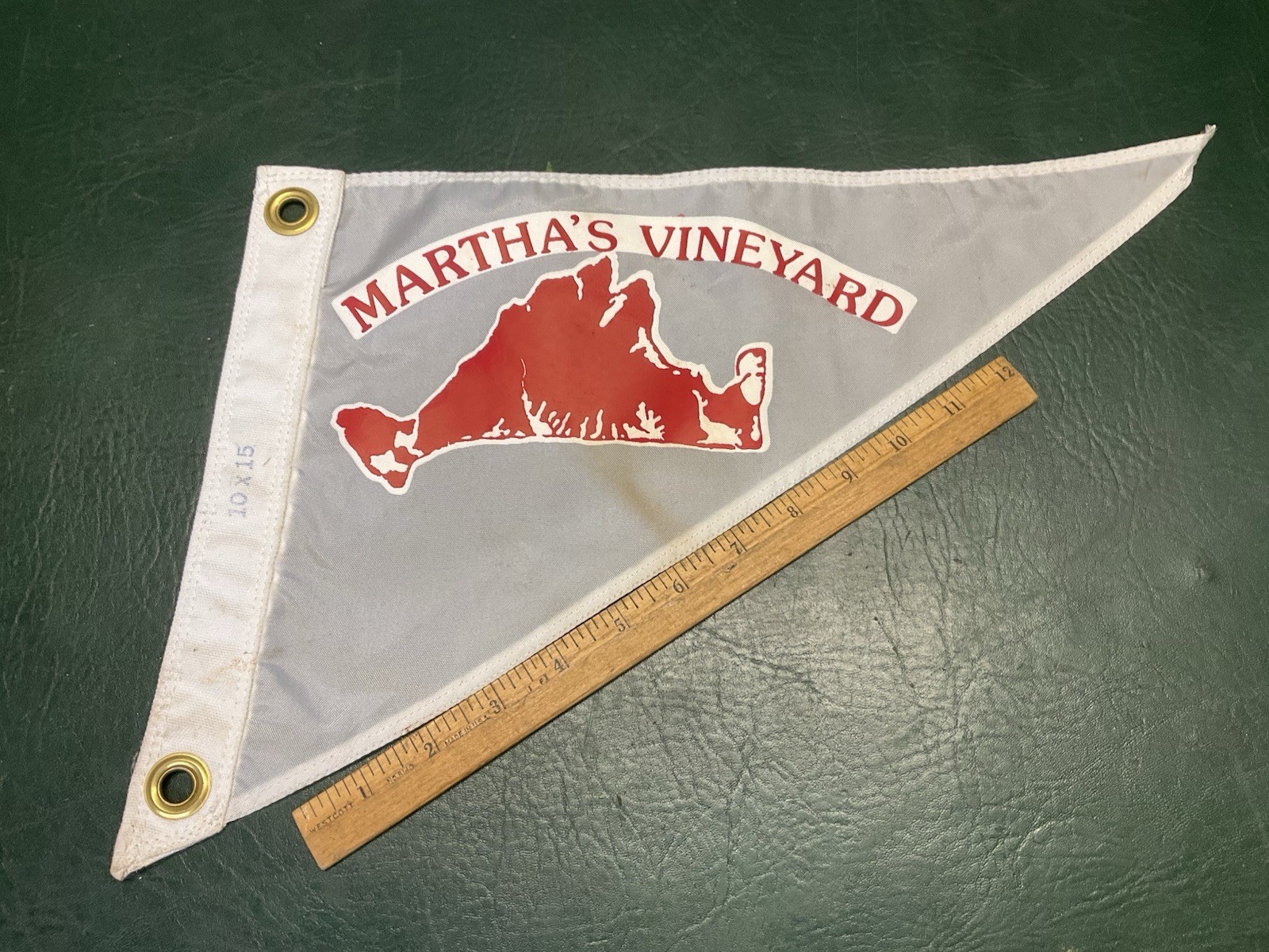 Vtg Martha’s Vineyard Flag Burgee Nautical 10” X 15” Red Double Sided Pennant