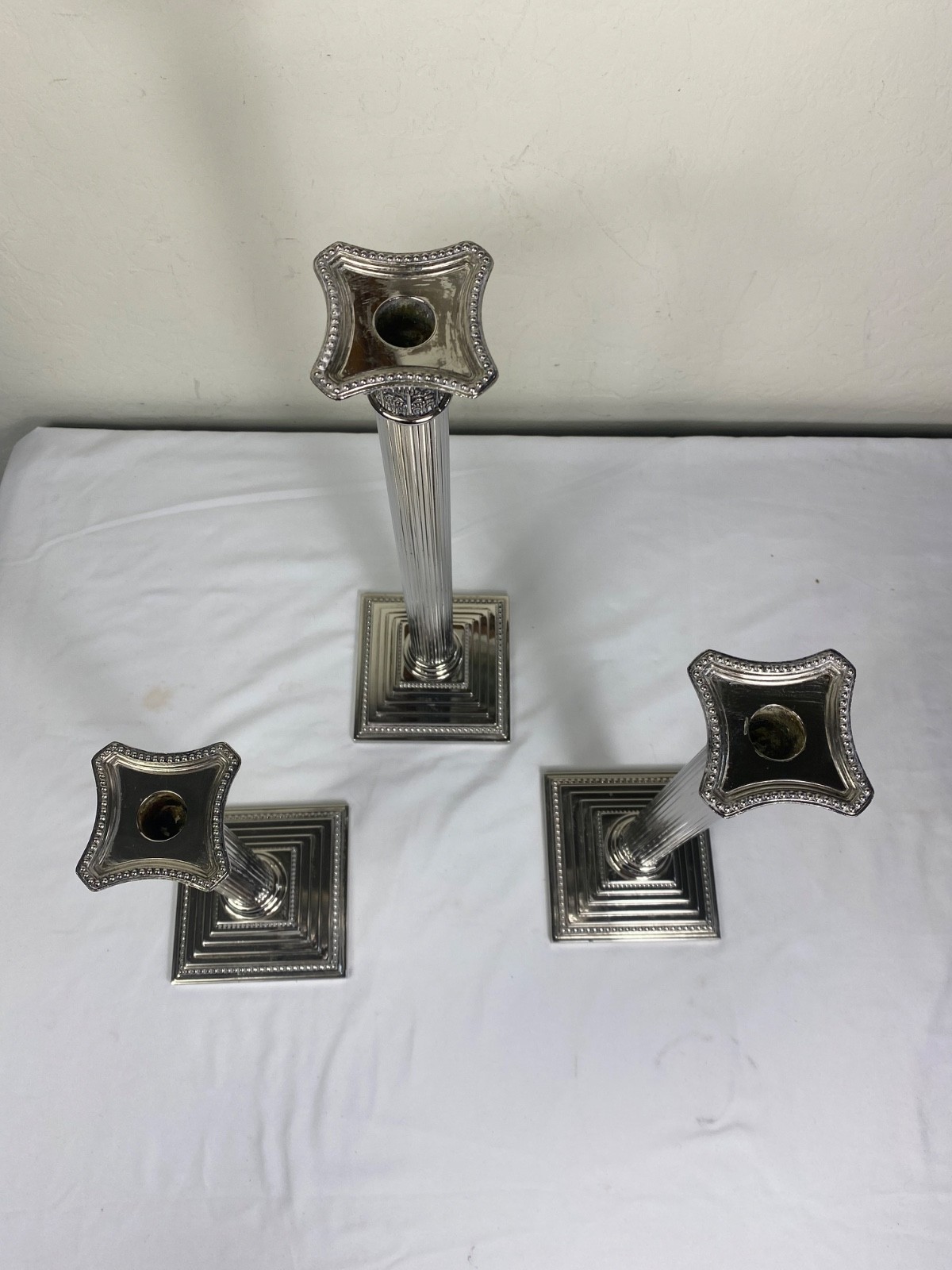 Vintage Godinger silver plated Candlesticks set 3 Adam Style Art Deco England