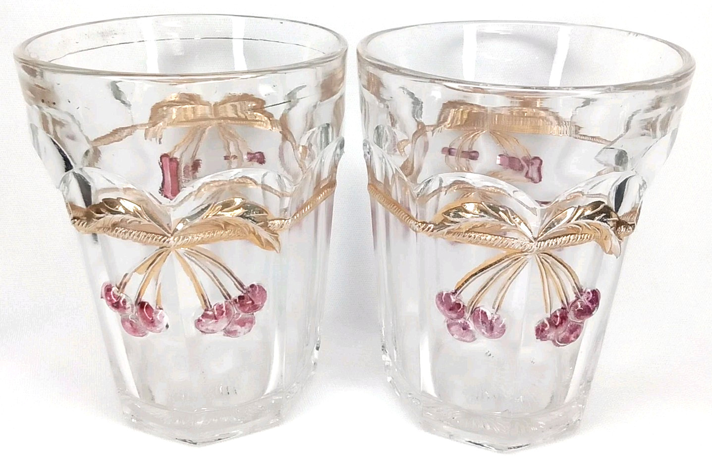 Antique Northwood Glass Cherry And Cable Clear Gold Tumbler Set Of 2 New Arrival