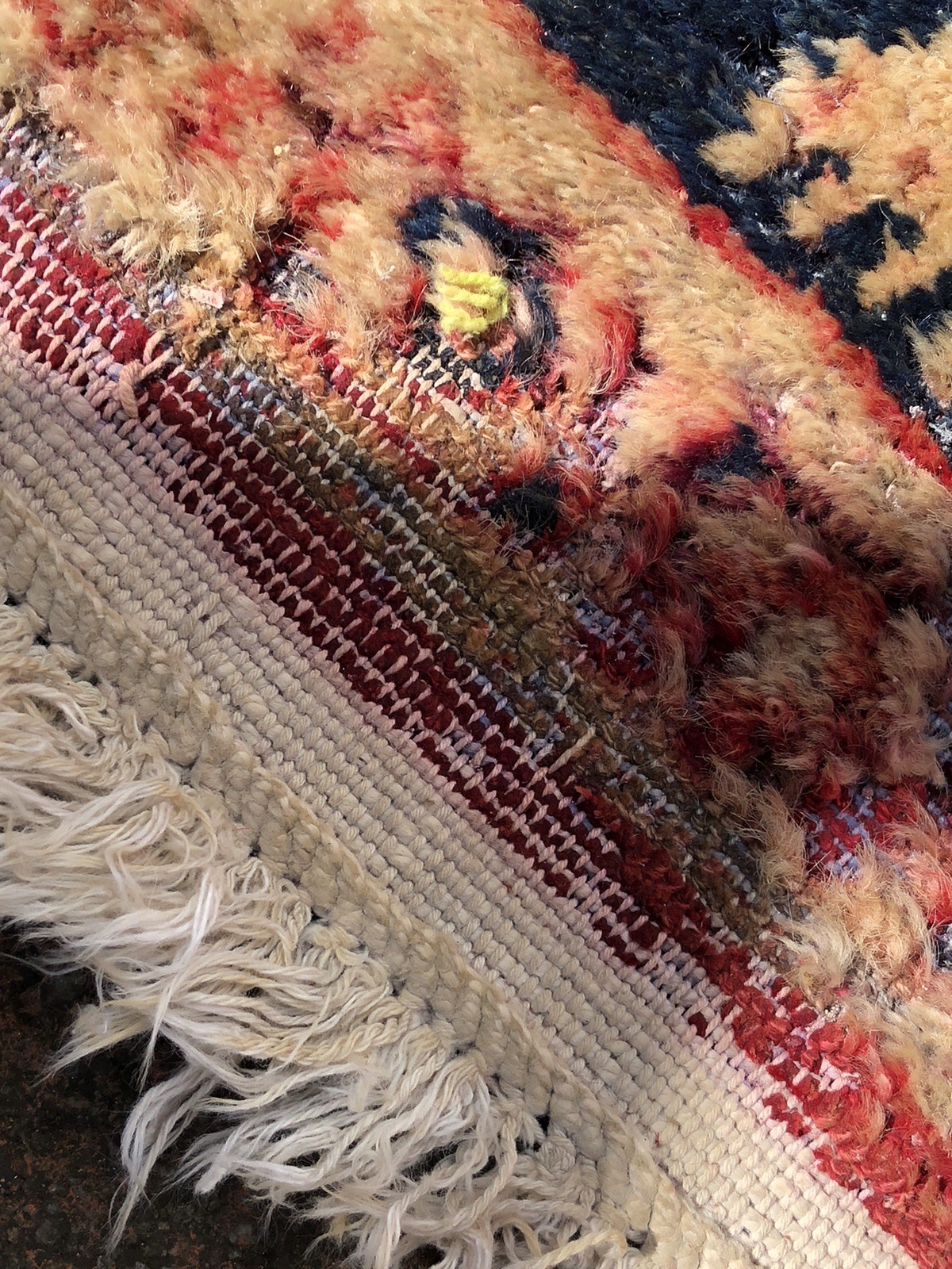 Afghan rug Antique vintage Turkmen pictorial hand woven distressed 84″ x 59″