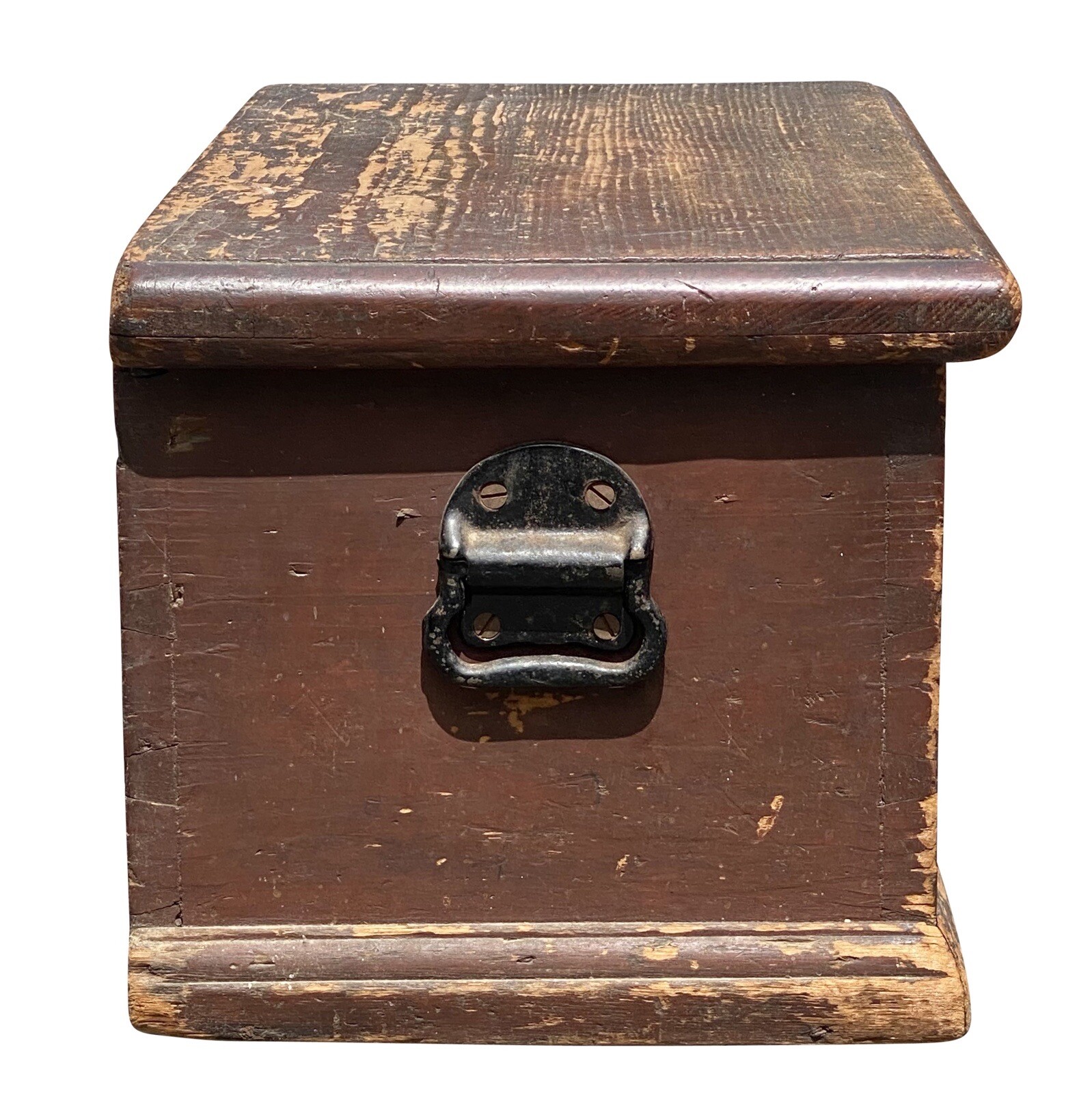 ANTIQUE QUEEN ANNE RED WASH DOCUMENT BOX / STAGECOACH TRUNK