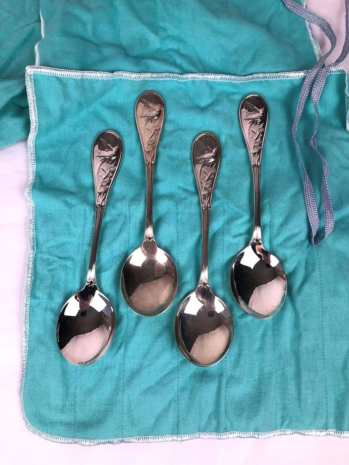 4 Tiffany & Co Sterling Silver Japanese Audubon Cream soup Spoons Flatware
