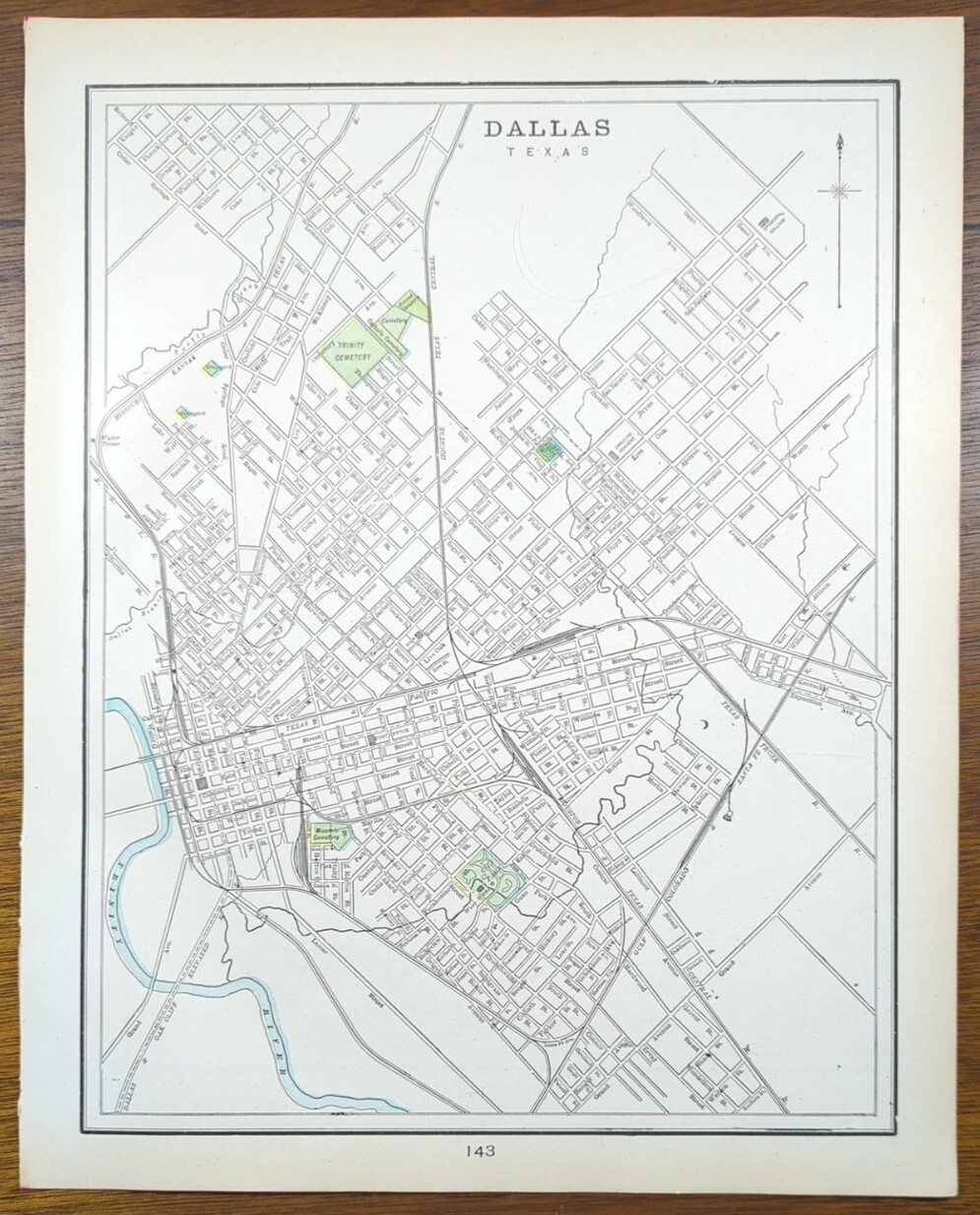 Vintage 1900 DALLAS TEXAS Map 11″x14″ Old Antique Original DALLAS BAPTIST UNIV