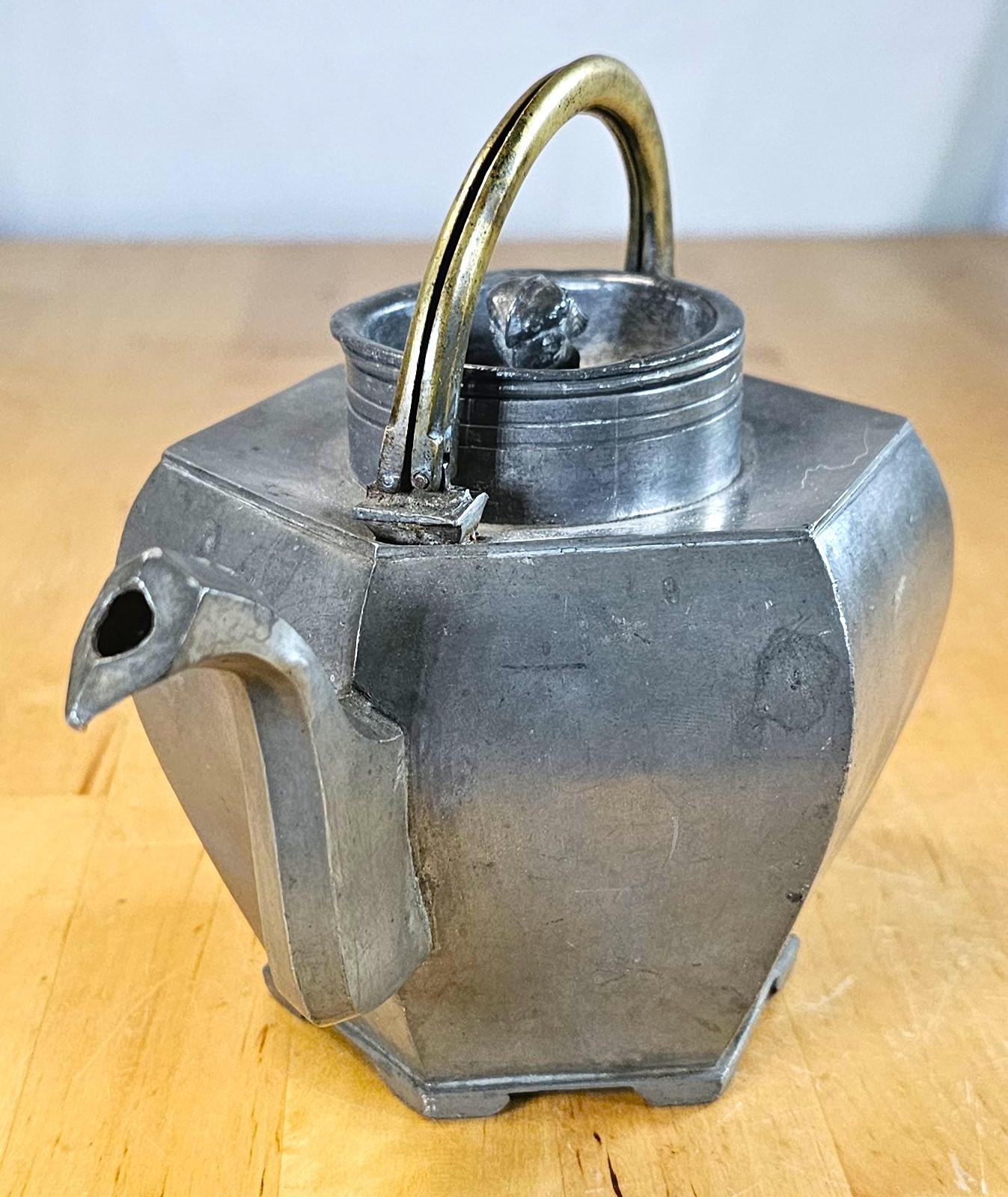 Qing Republic Chinese Pewter Brass Paktong Scholarly Teapot Makers Mark
