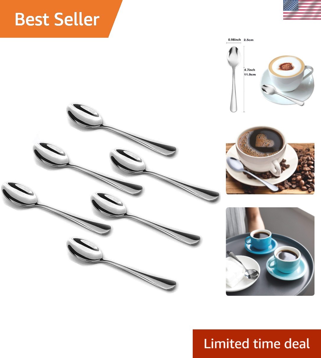 Mirror-Polished Mini Coffee Spoons – Set of 6, 4.7 Inch Stainless Steel Utensils