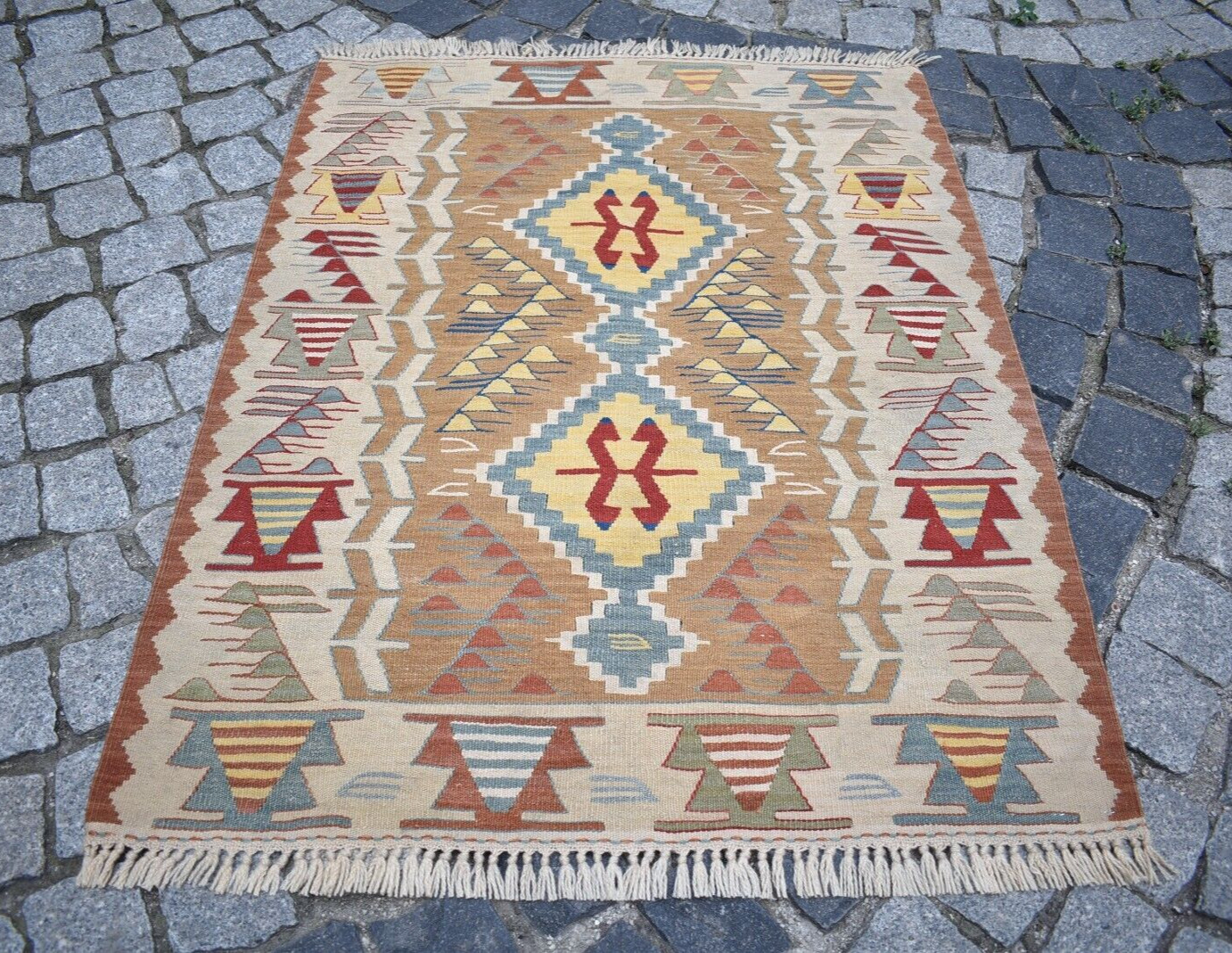 Vintage Turkish Rug 35” x 44” Flat Woven Fine Quality Oushak Wool Rug