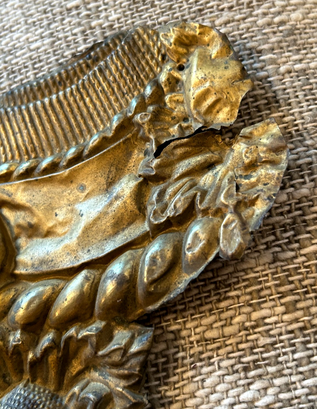 Pair Rare GILDED BRONZE ORMOLU PEDIMENTS Thin Metal Salvage French Rococo Fancy