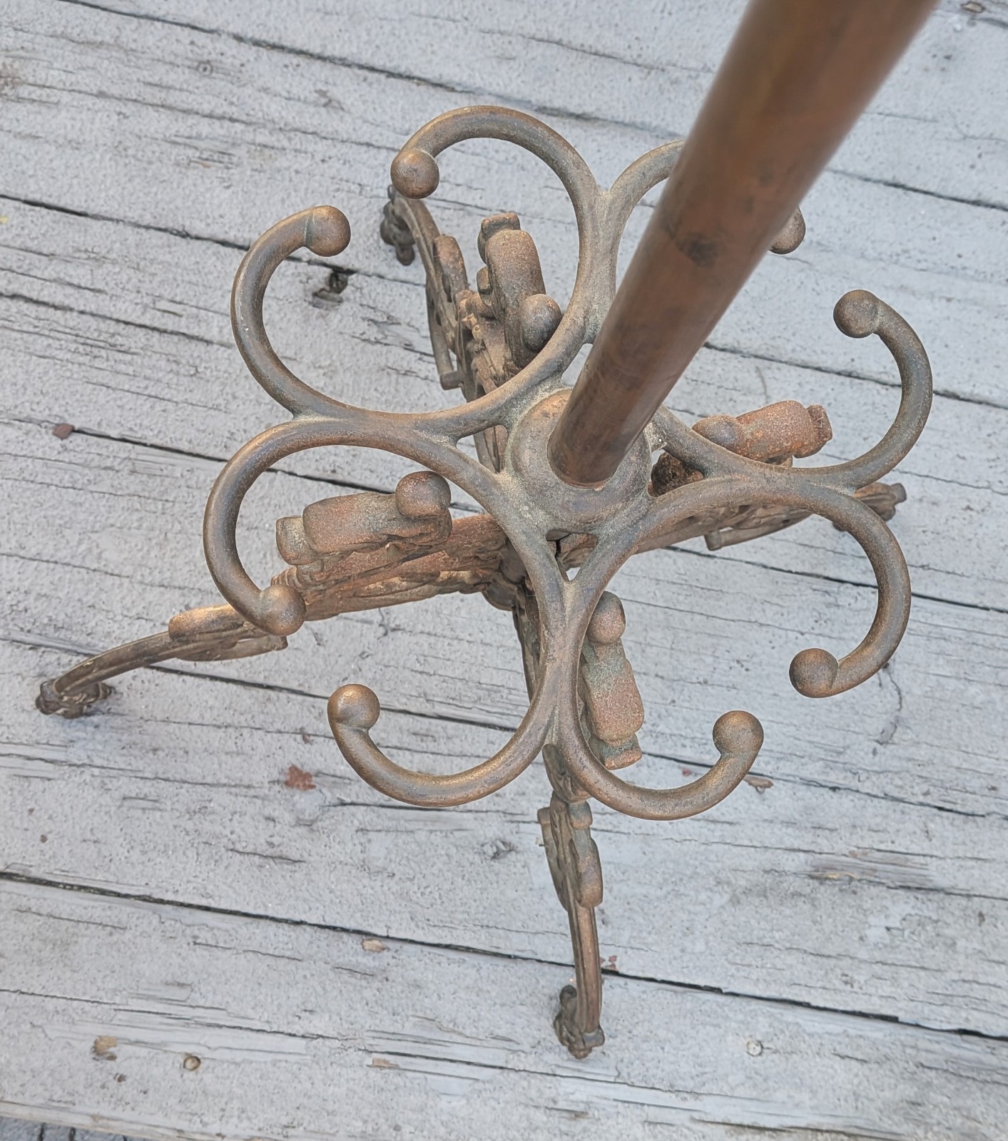 Antique CAST IRON Coat Rack Hall Tree Clothing Hat Stand BRASS GILTed 73″