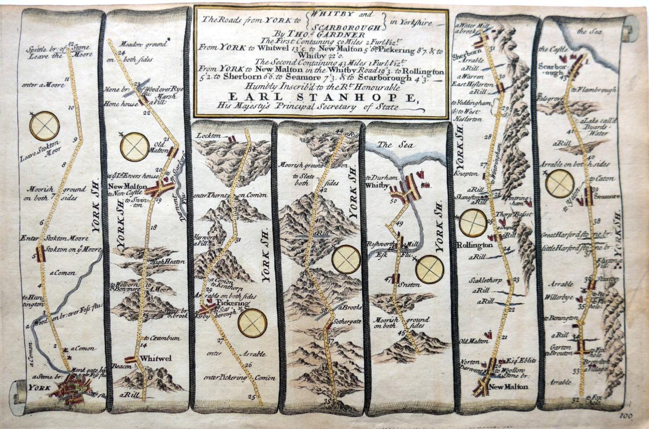 YORK TO WHITBY & SCARBOROUGH BY JOHN OGILBY REDUCED BY THOMAS GARDNER c1719