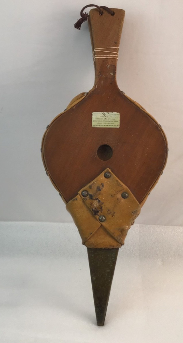 Antique Wooden Fireplace Bellow Brass Rivets Eagle Leather & Wood Works