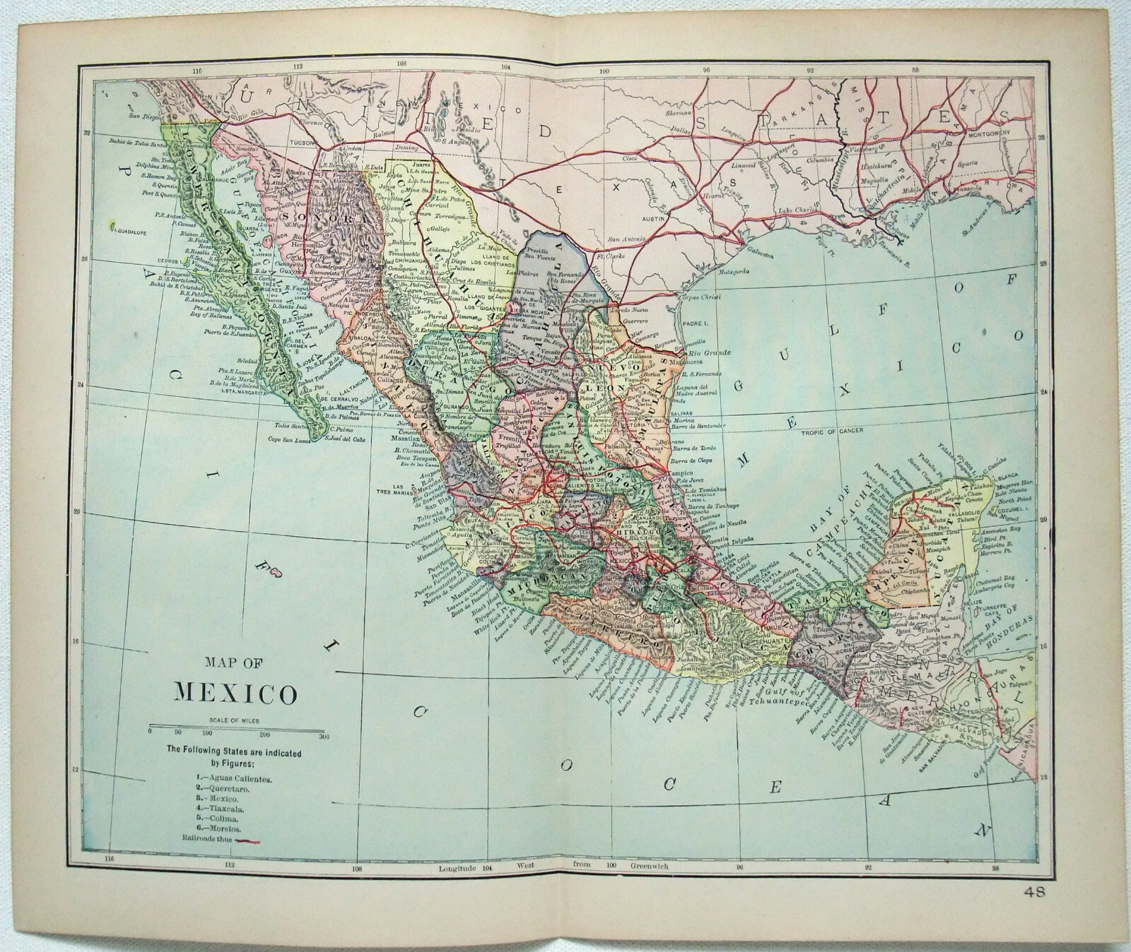 Mexico – Original 1895 Map by Dodd Mead & Company, Antique