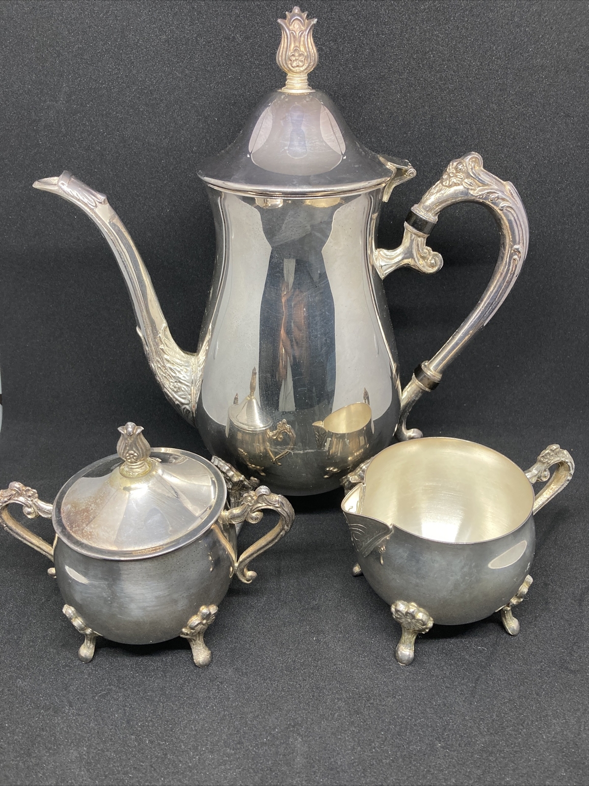 Vintage Leonard Co Silver-plated 3 Piece Coffee/Tea Pot Sugar Creamer Set