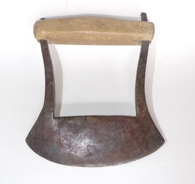 19TH CENT. AMERICAN FOOD CHOPPER – 4 7/8″ W. BLADE -BIRCH GRIP – BLACKSMITH MADE