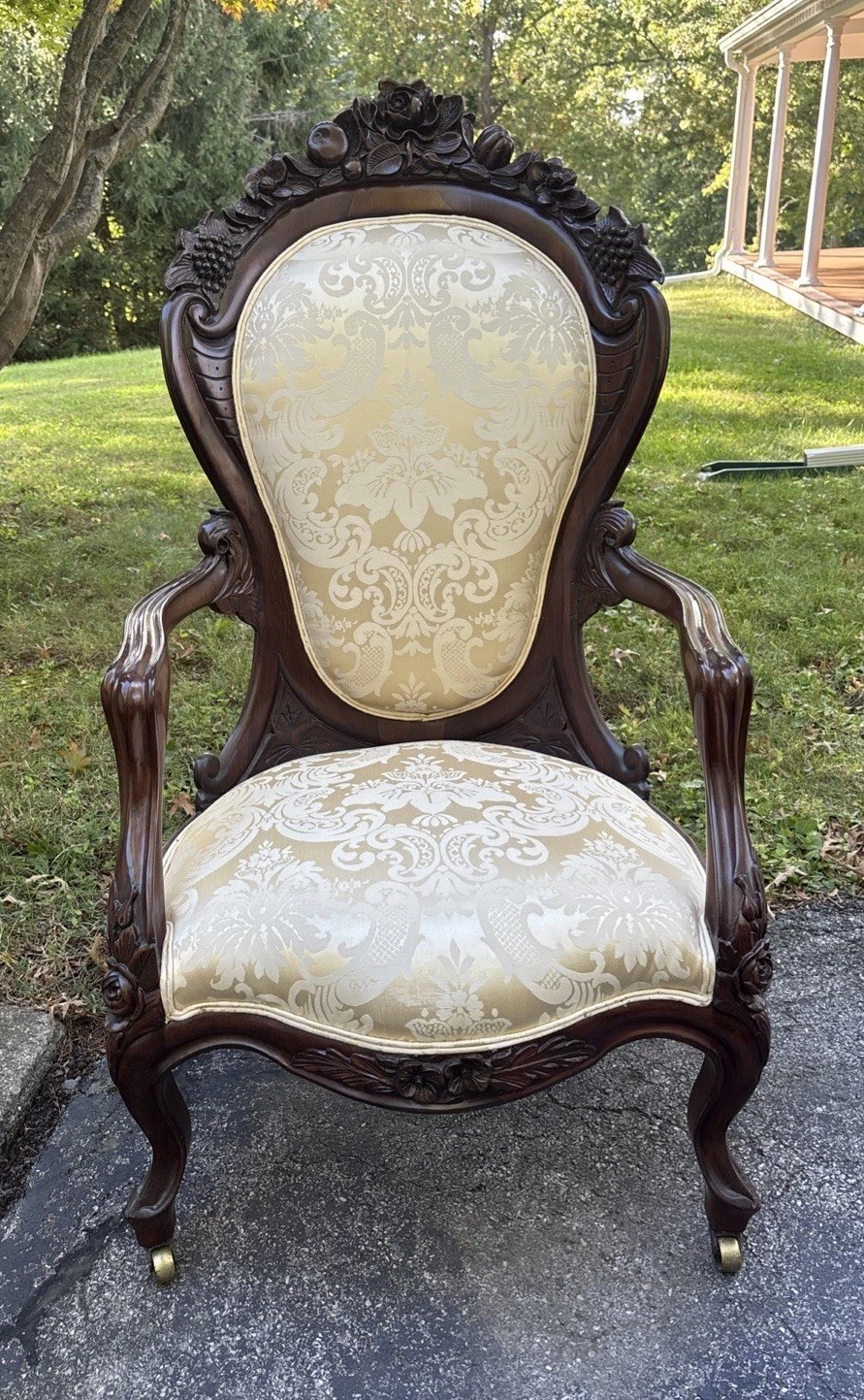 J. H. BELTER ROSALIE WITH GRAPES LAMINATED CARVED ROSEWOOD ARM CHAIR