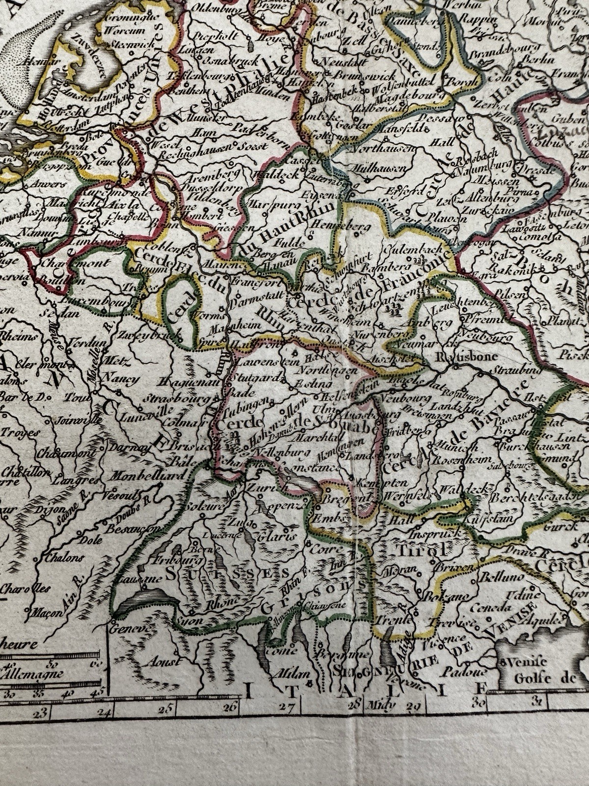Germany divided into Circles 1748 Vaugondy engraved hand colored map