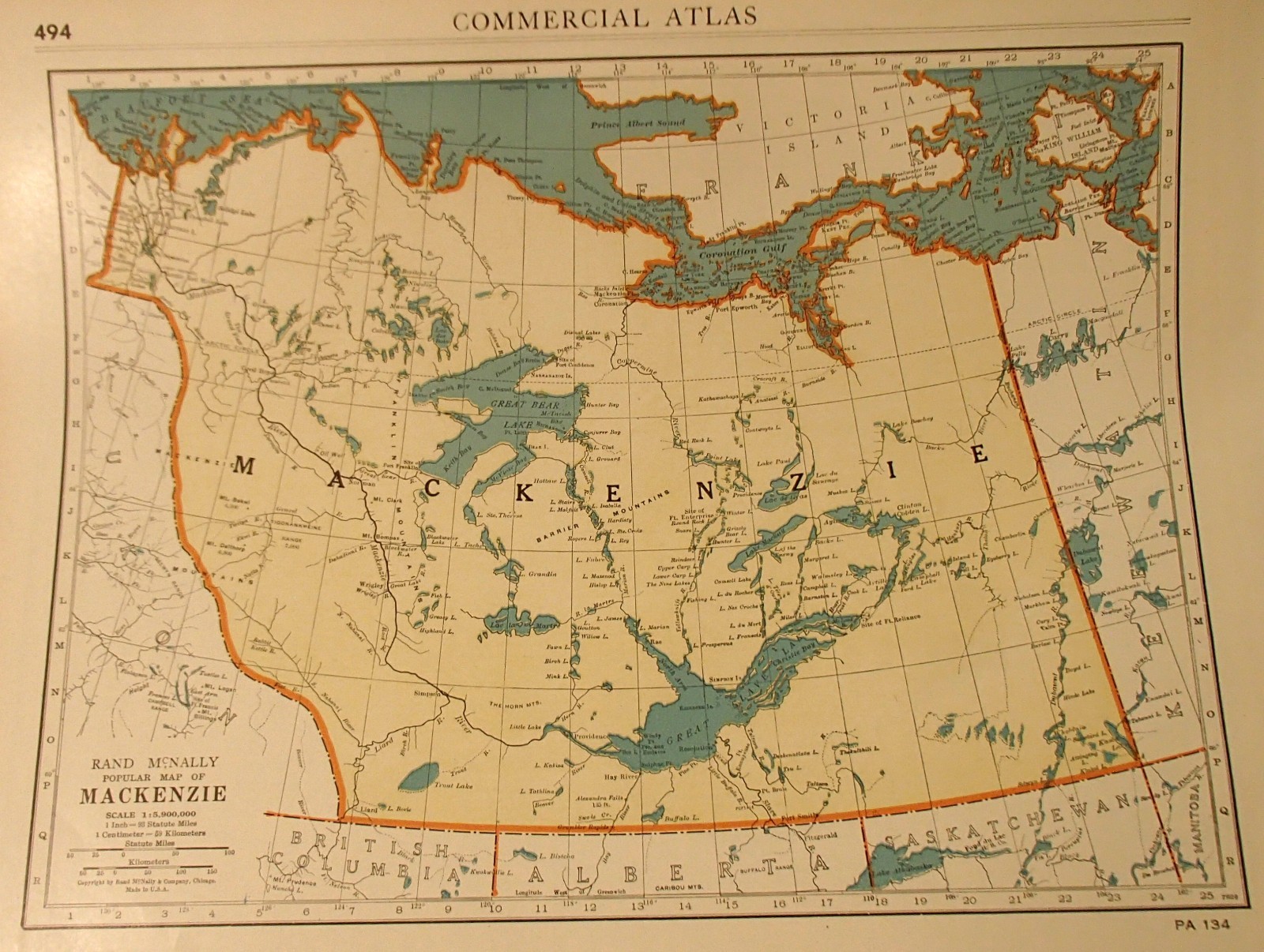Antique Original 1912 Rand McNally 9″ x 12.5″ Atlas Map Mackenzie Canada