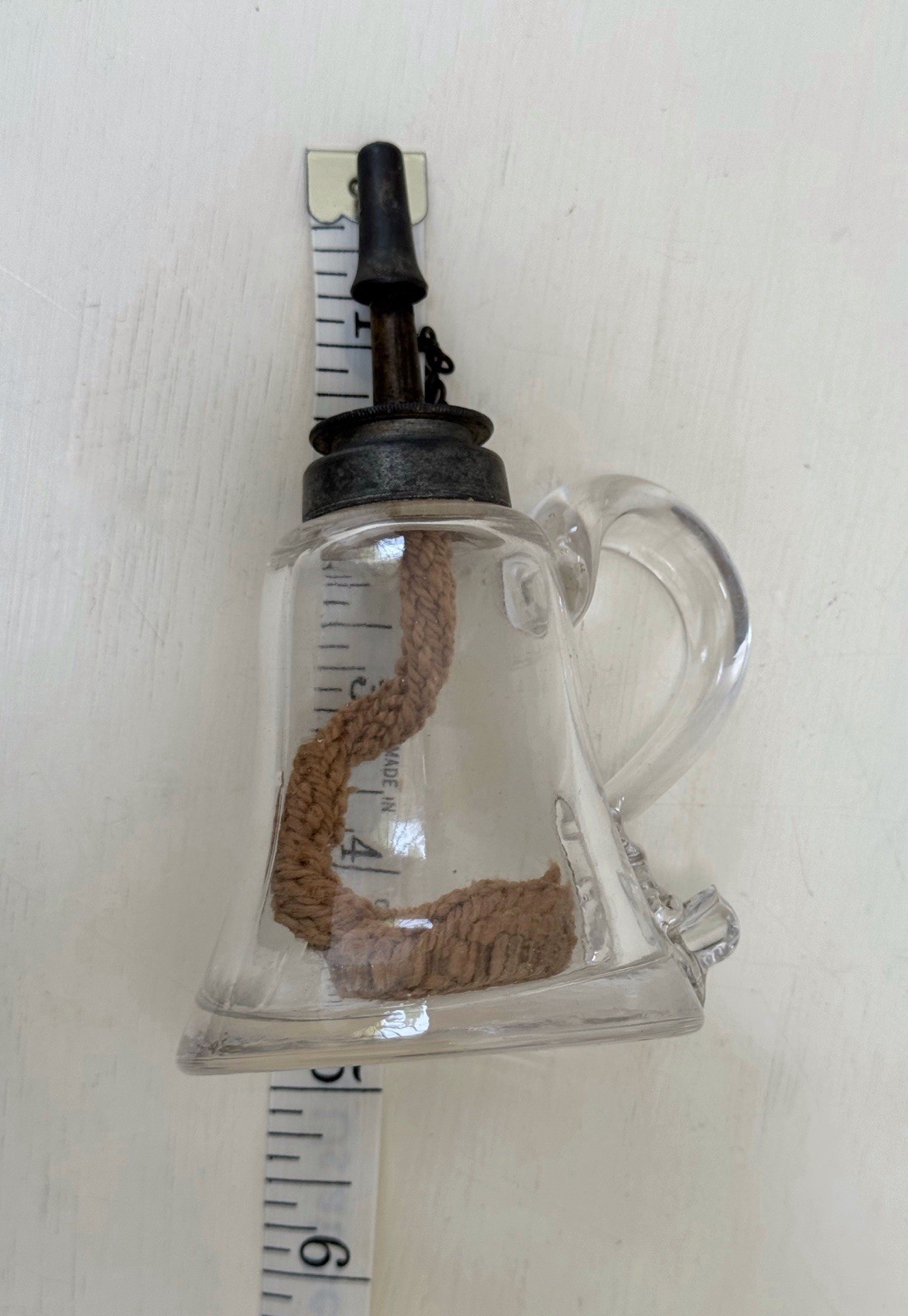 1800’s Primitive Hand Blown Glass Whale Oil Lantern Antique Finger Lamp