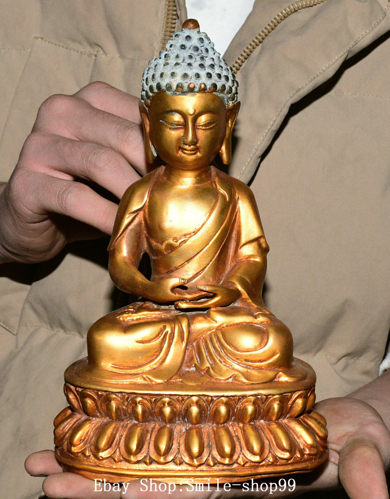 7.8″ Old Dynasty Pure Bronze Gilt Shakyamuni Sakyamuni Amitabha Buddha Statue