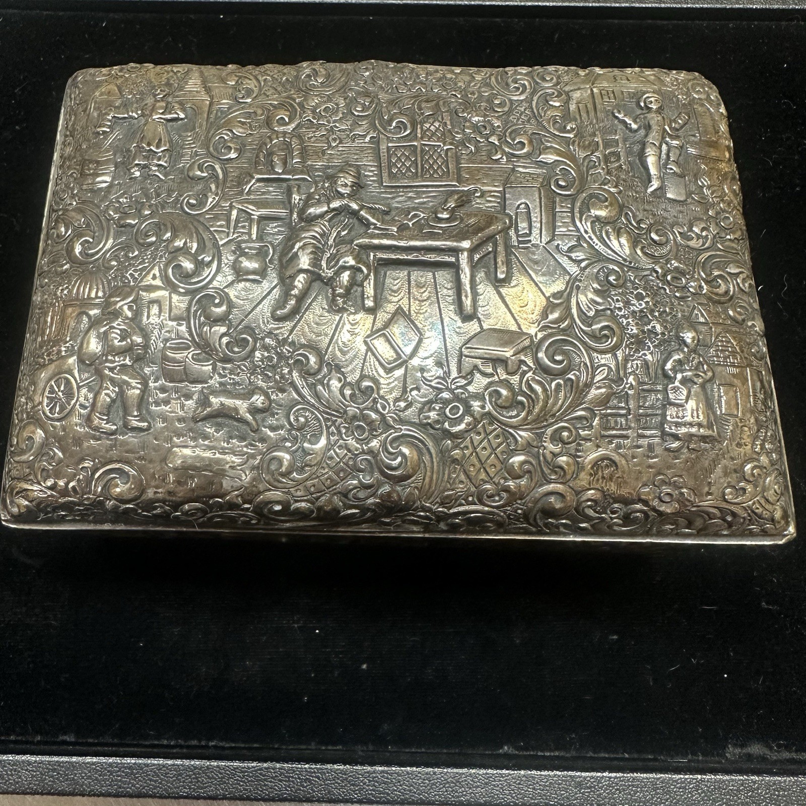 ANTIQUE REPOSSE SILVER PLATE TRINKET BOX BY BARBOUR S.P.C0 INTERNATIONAL S.CO