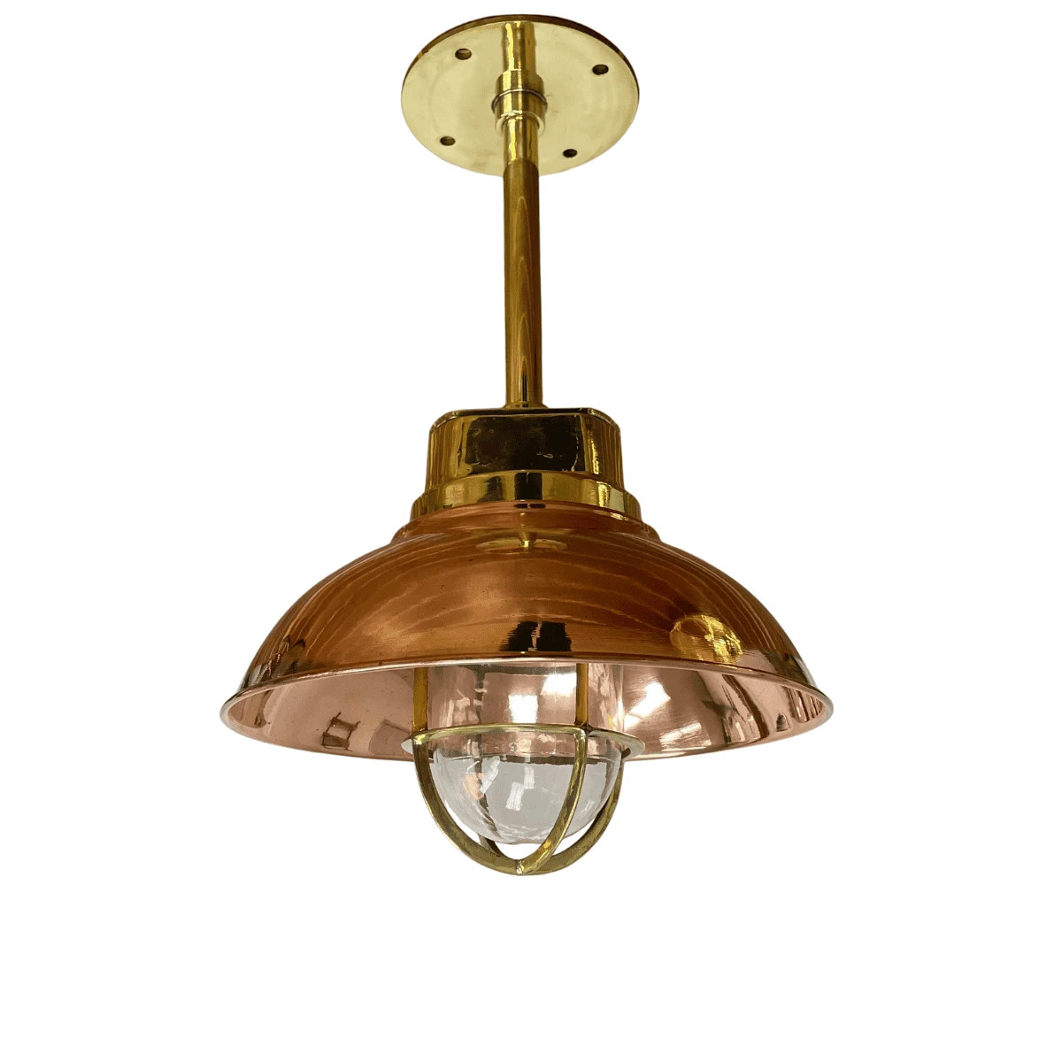 Vintage Brass Clear Globe Pendant Light Nautical Ceiling Fixture Copper Cap