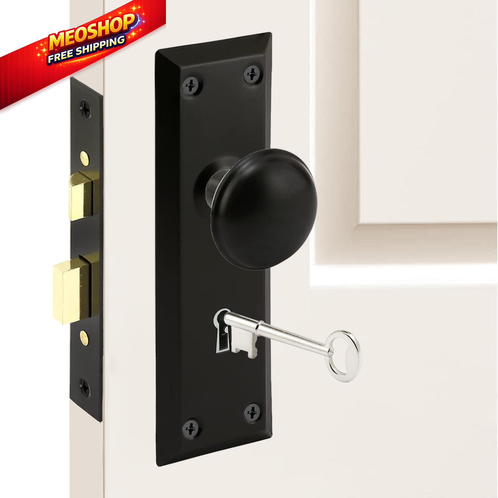 1 Pack Mortise Keyed Lock Set with Classic Knobs, Perfect for Matte Black