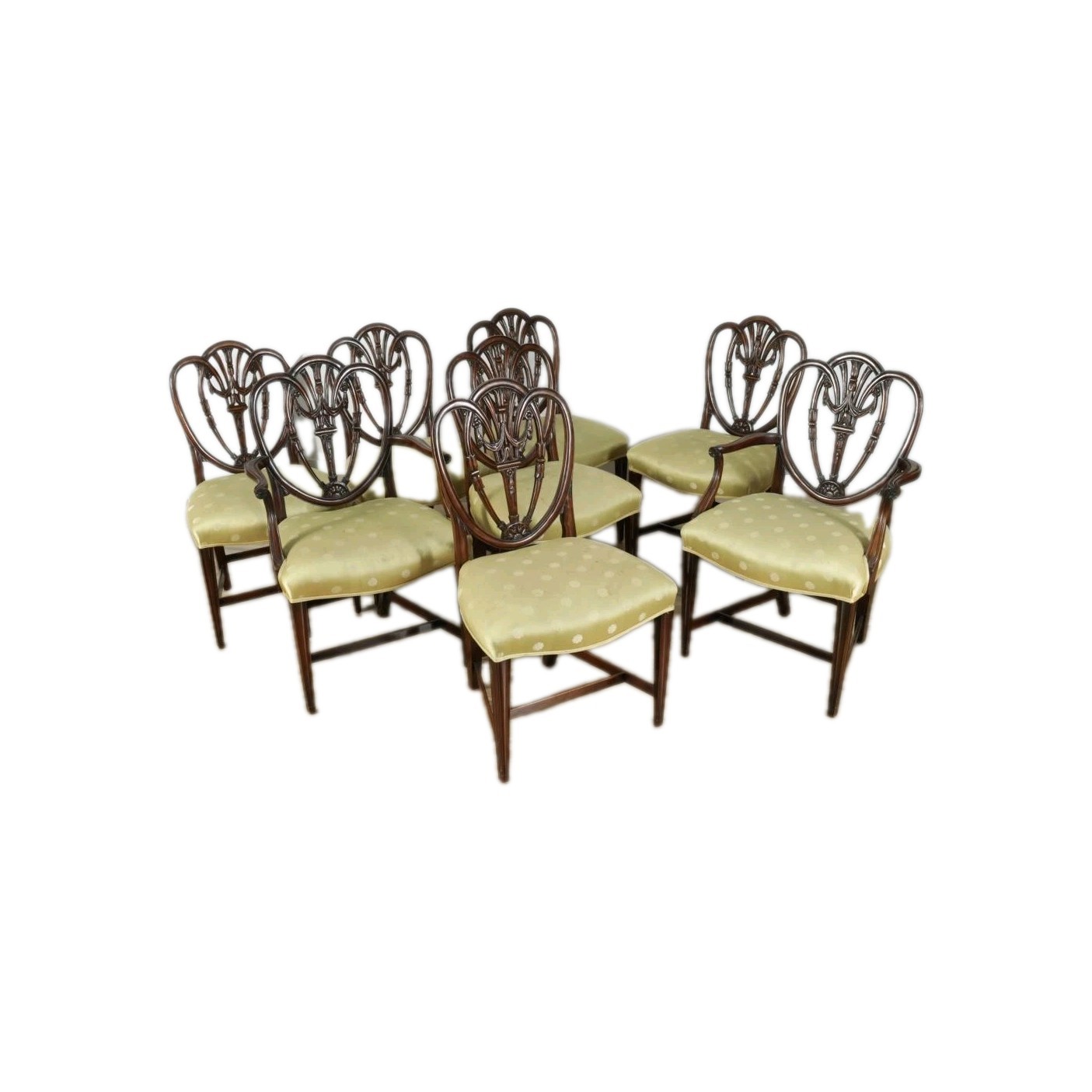 Set of 8 John Widdicomb Mahogany Federal Style Shield Back Dining Chairs Silk