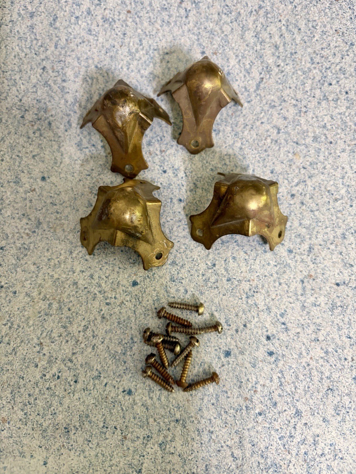 FOUR (4) Art Deco Brass Chest/Trunk Corner Protectors Guards Feet/ Foot