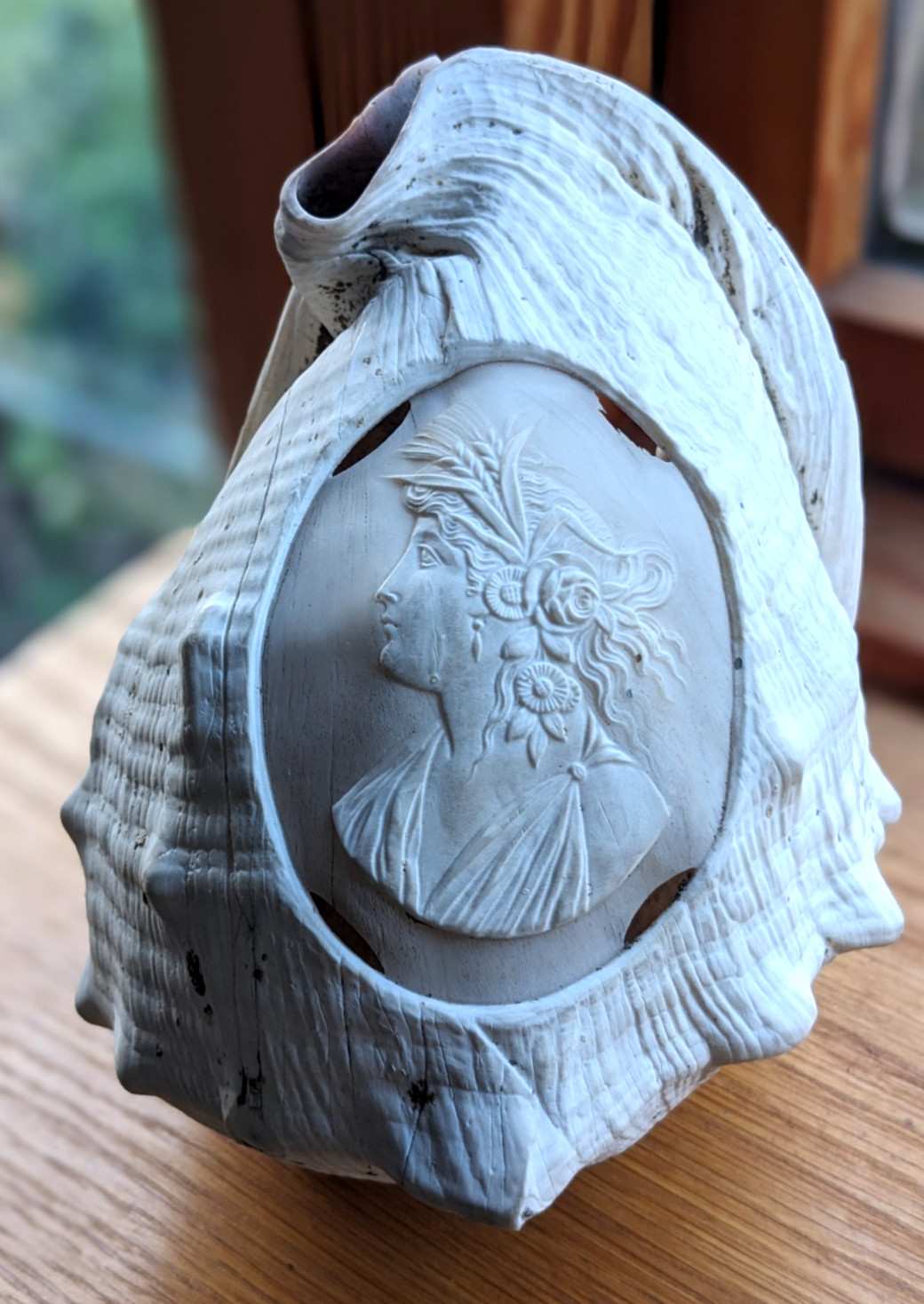 Antique Large Relief Carved Cameo Conch Shell Roman Goddess