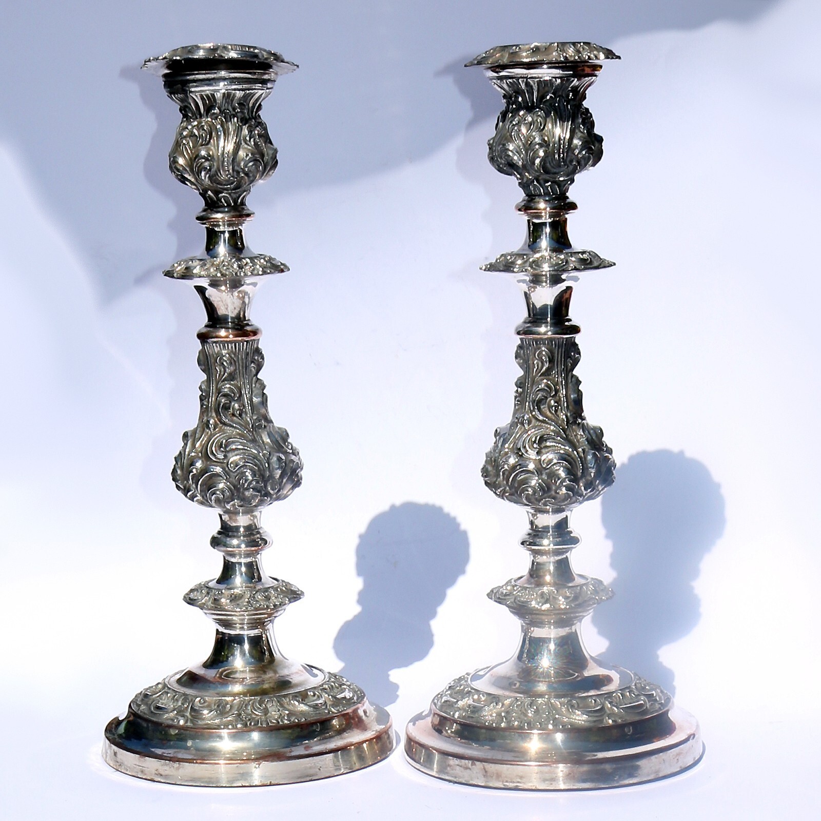 Substantial antique Georgian Old Sheffield silver plate Candlesticks 33cm C.1800