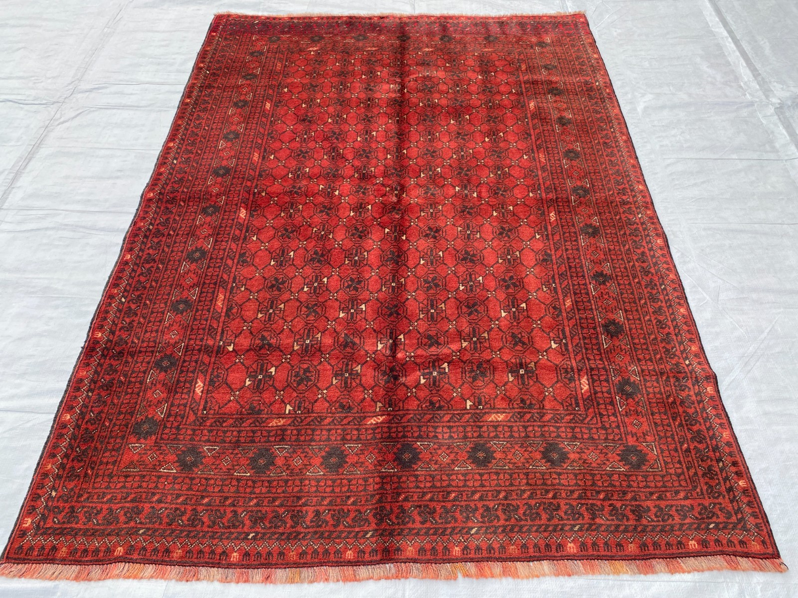 4×6 ft Traditional Hand Knotted Turkmen Afghan Bokhara Geometric Vintage Carpet