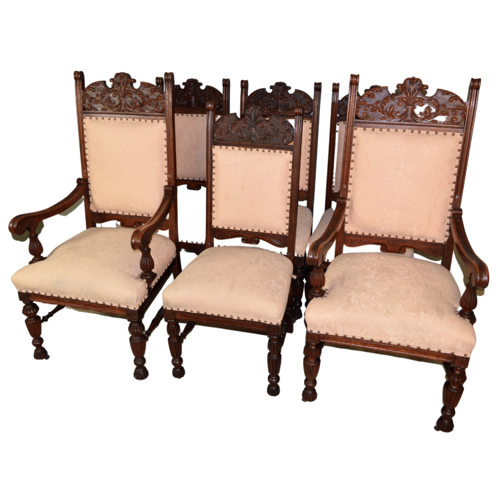 Antique Oak Dining Chairs, 6 Victorian Oak Dining Chairs ATR Horner #21198
