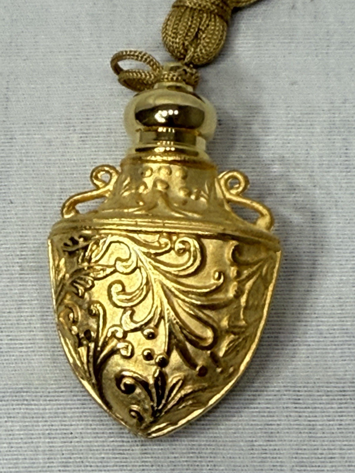 Victorian Art Nouveau Gilt Perfume Bottle Vial w/tassel Renaissance Goth Urn
