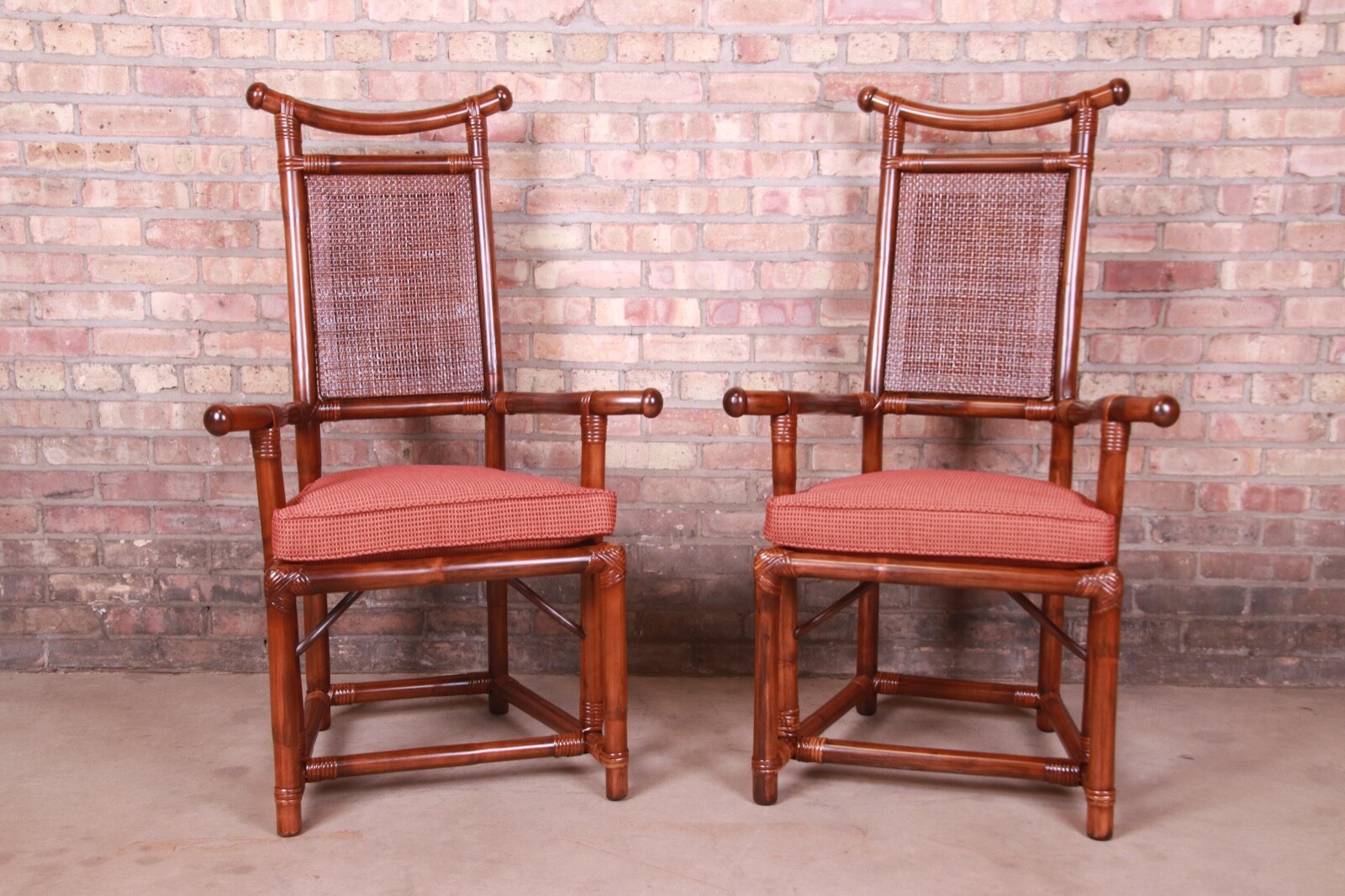 Henry Olko for Willow and Reed Pagoda Collection Rattan and Cane Throne Chairs