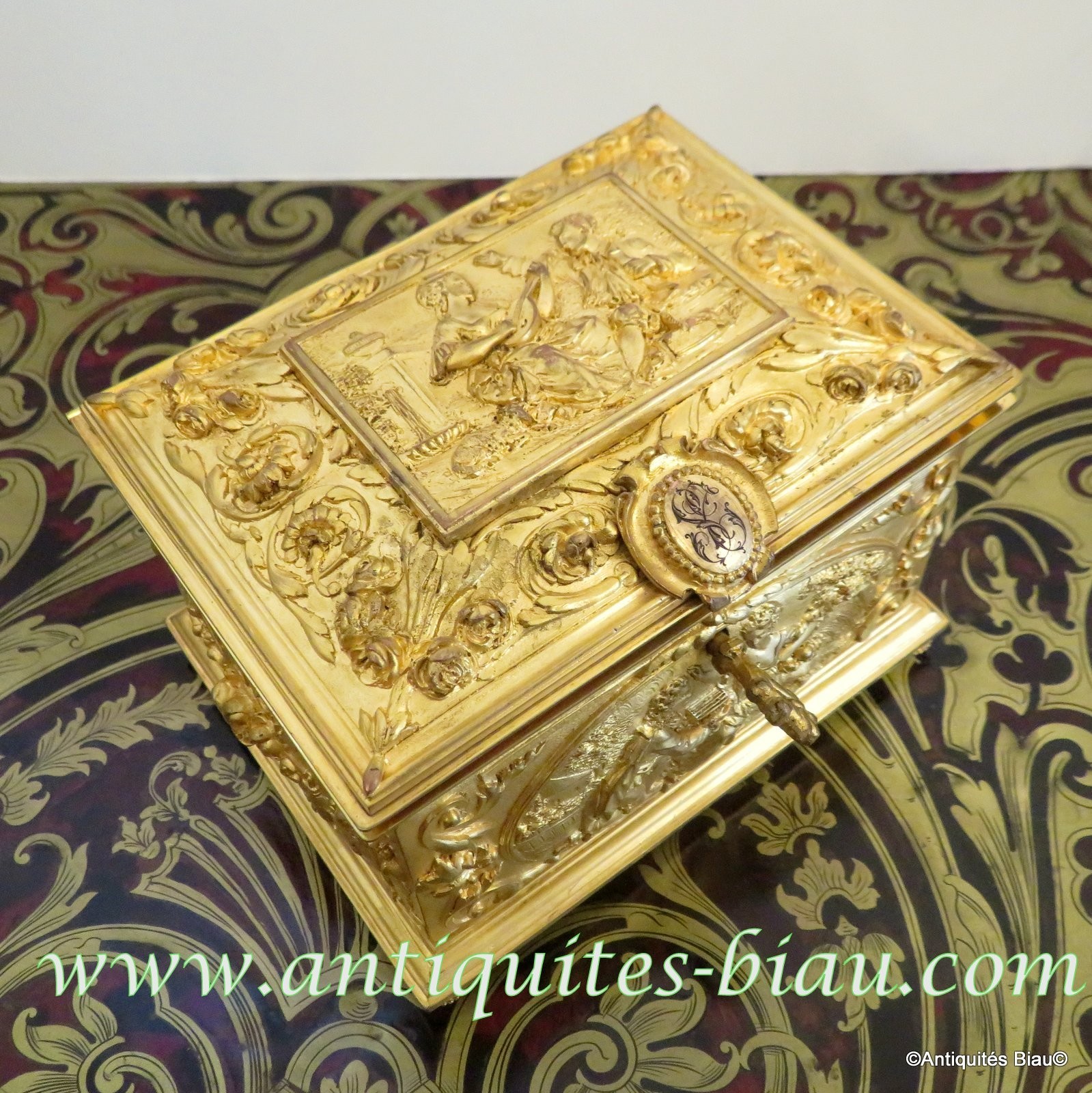 Jewelry Box in bronze brass Boulle marquetry 19th Napoleon III period perfect OK