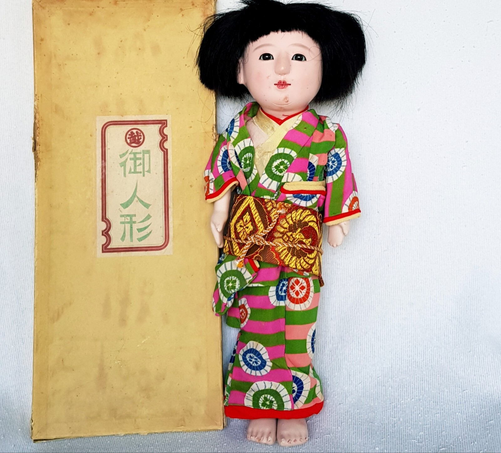 Antique NINGYO Ichimatsu Doll girl box Japan doll, figure decor 1900s