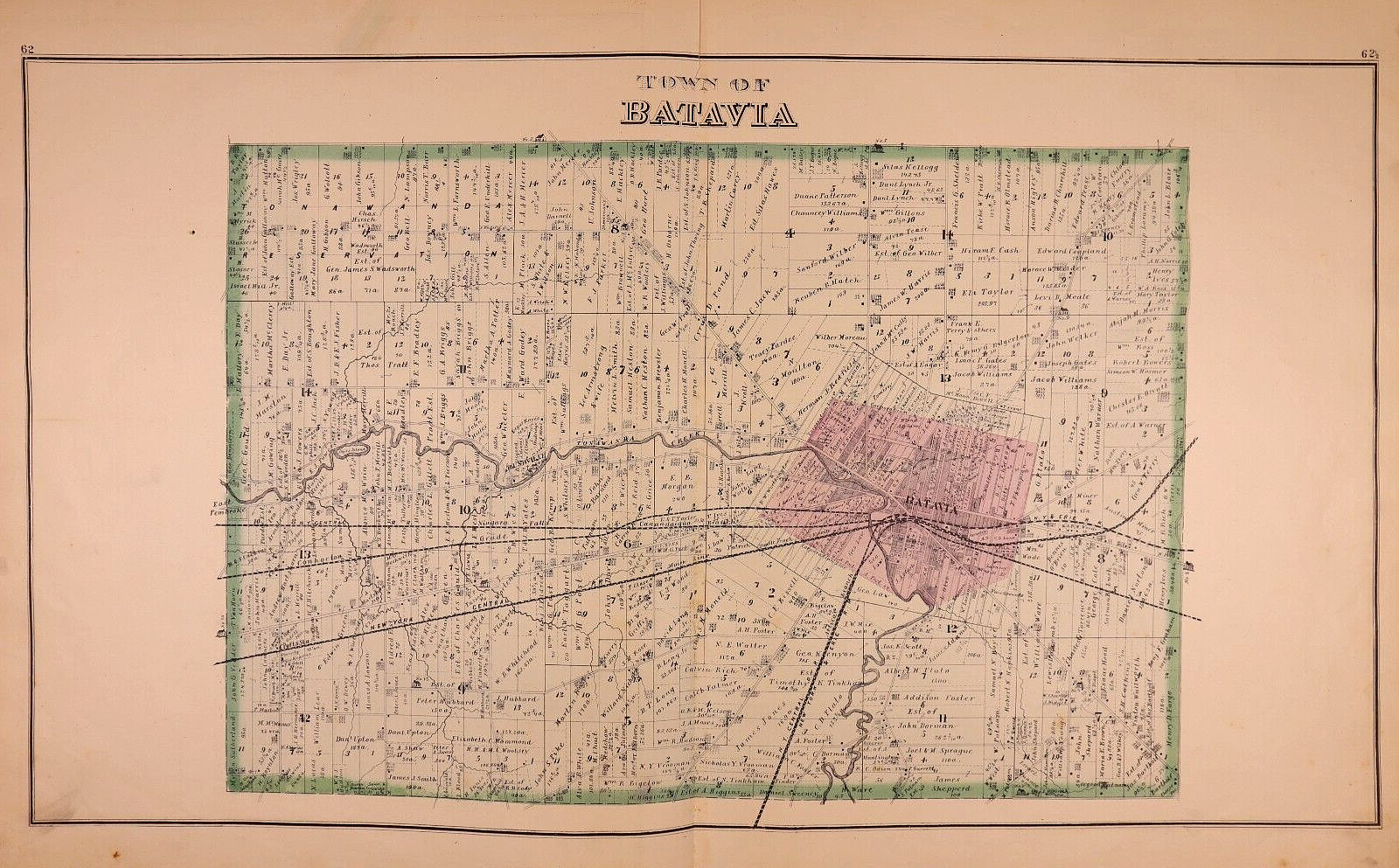 1876 Plat Map ~ TOWN of BATAVIA, GENESEE County, NEW YORK (17×27)-#019