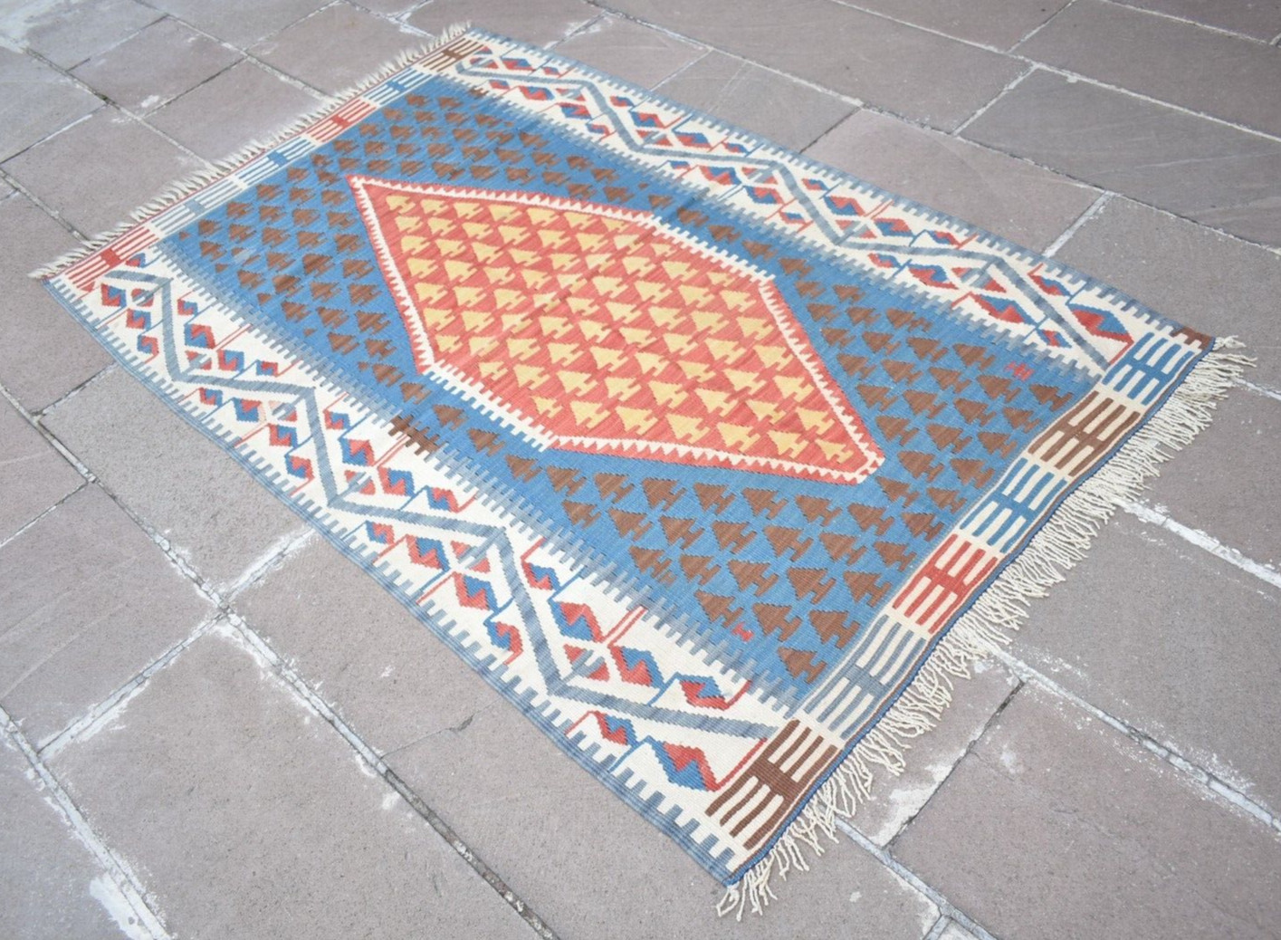 Turkish Rug 45” x 70” Vintage Anatolian Flat Woven Kayseri Kilim Wool Area Rug