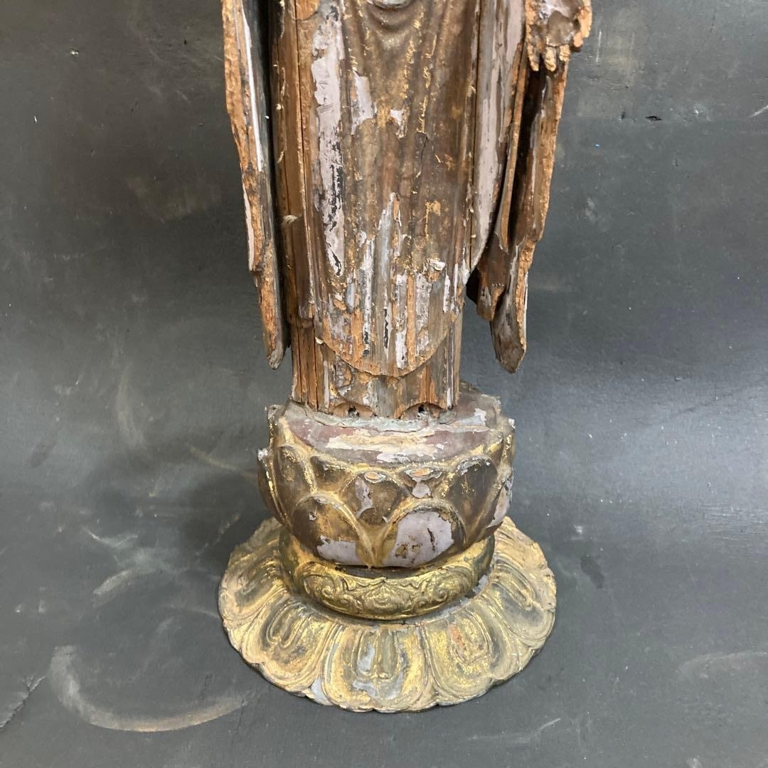 Japanese Antique Muromachi era Wood Carved Amida-Nyorai Amitabha Buddha Statue