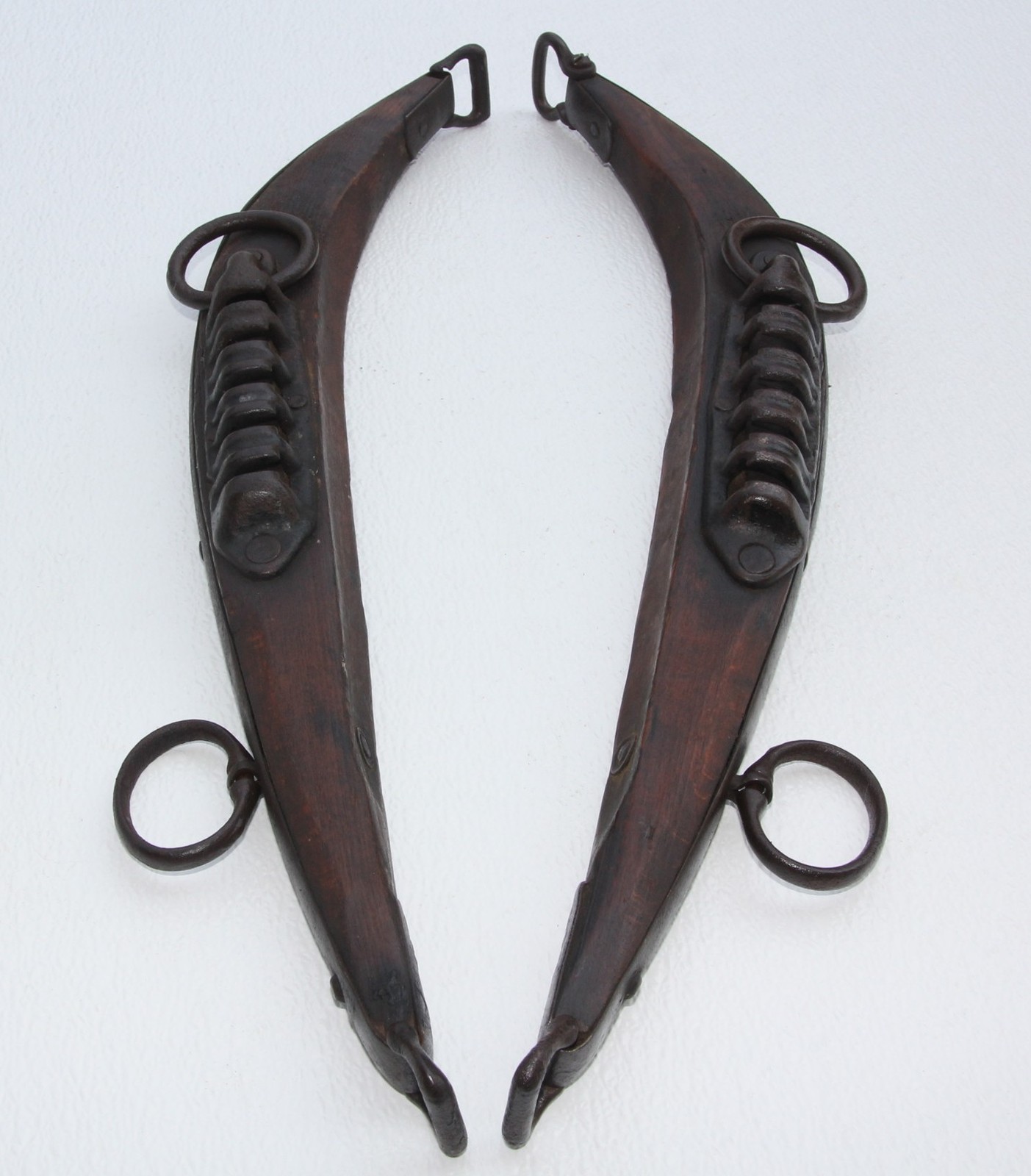 Antique Pair 20″ Wood & Iron Horse Hames Harness Collar Yoke Rustic Farm Decor